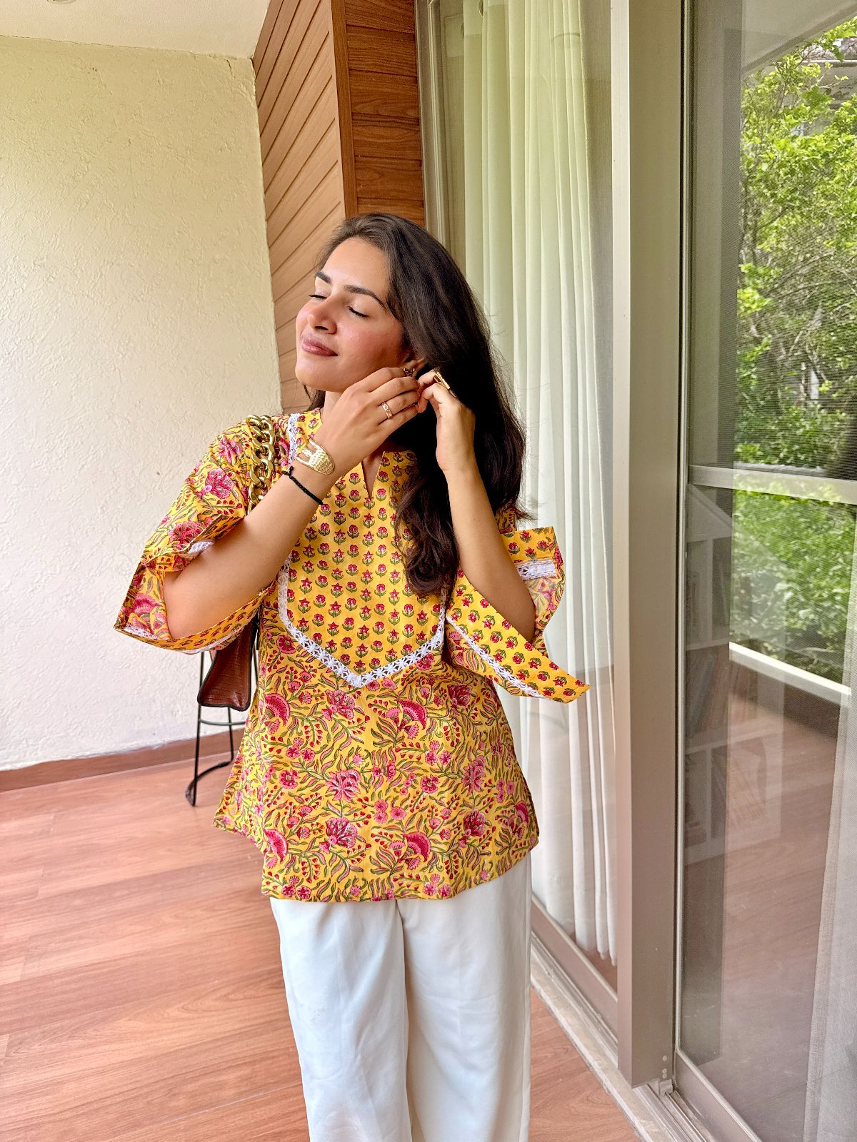 Kesari Yoke Lace Short Kurti