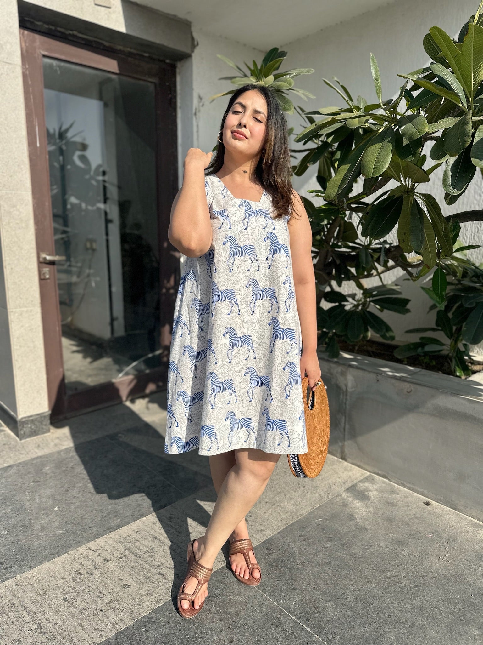 Zebra Striped Blue Shift Dress