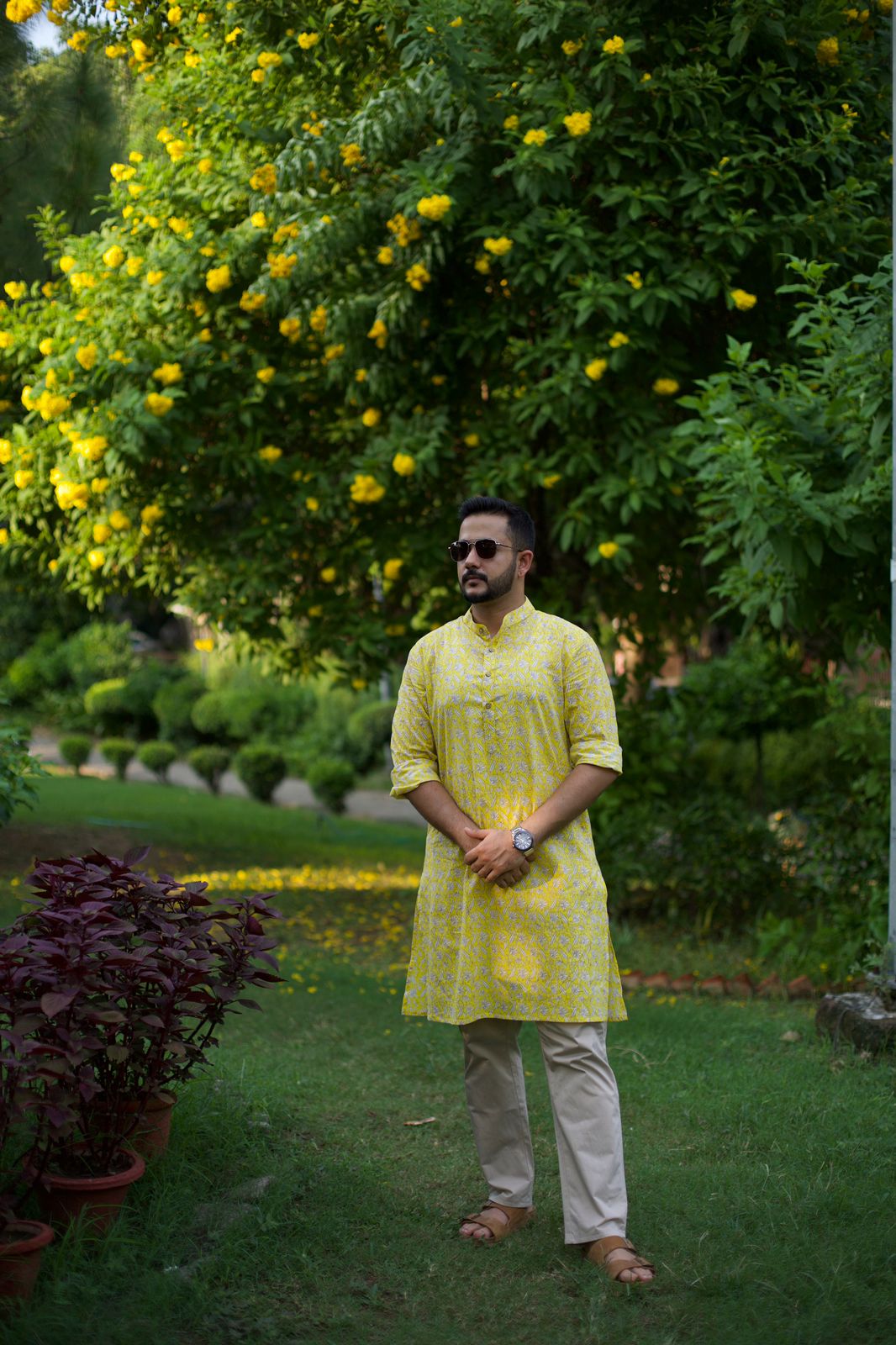 Men Rut Printed Yellow Straight Kurta