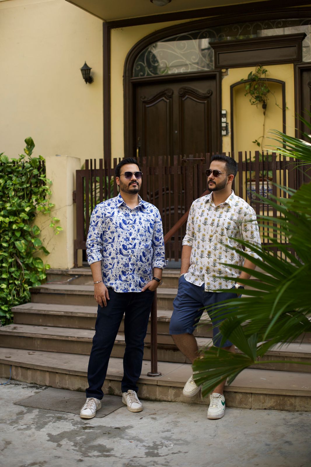 Men Yellow Marigold Printed Cotton Shirt White