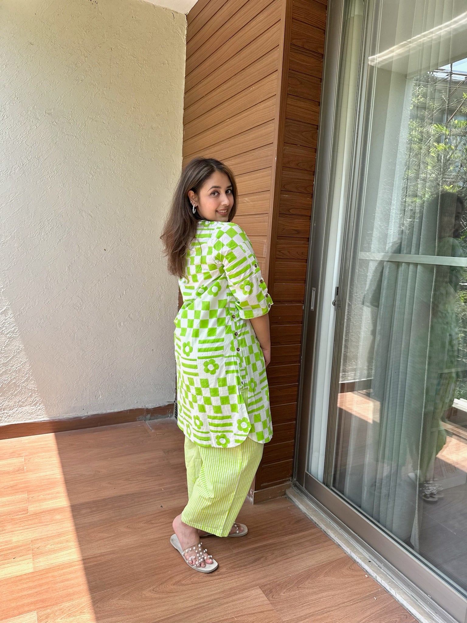 Lime Check Side Placket Boxy Co-ord Set