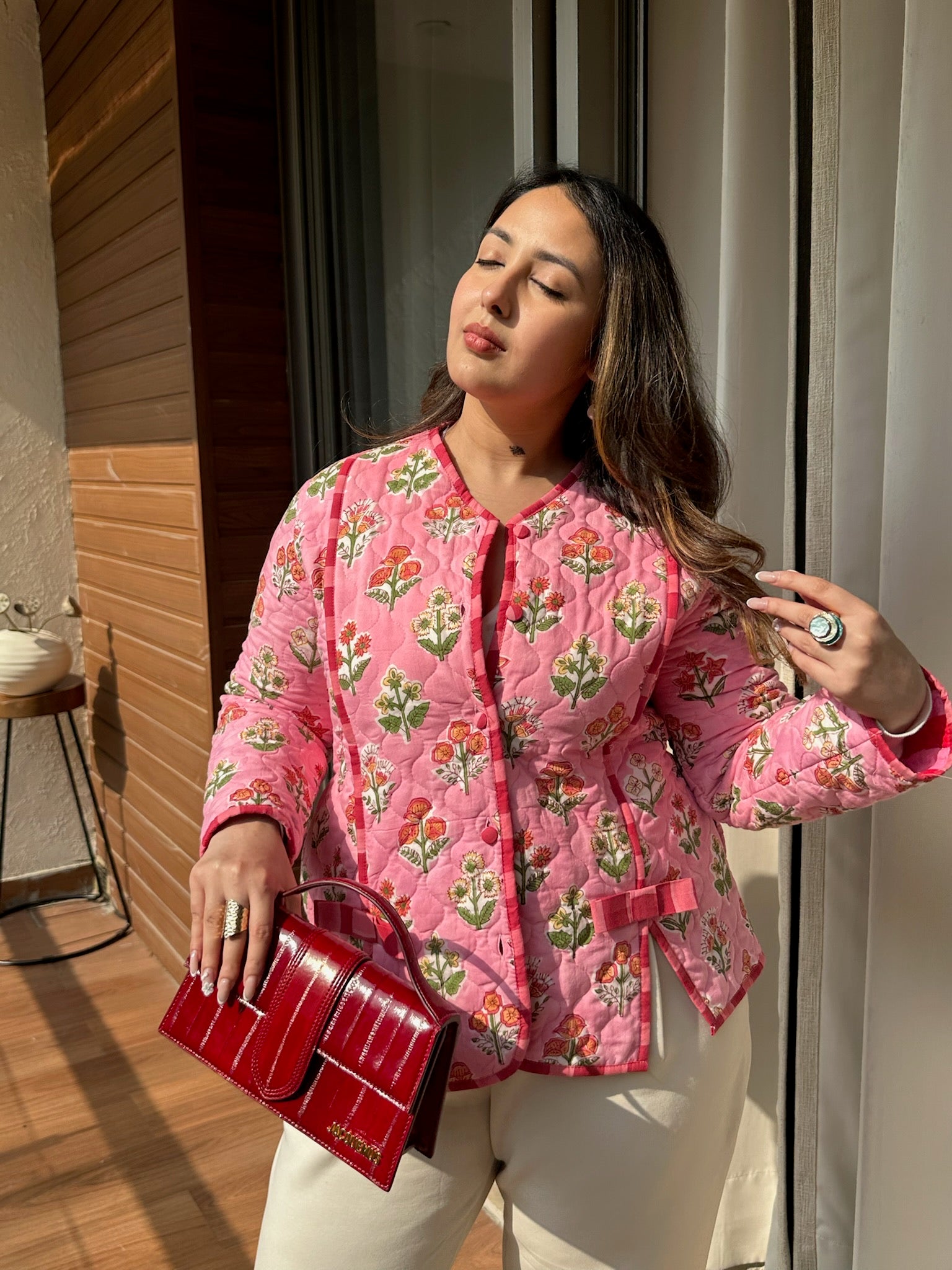 Sunset Sangria Bow Quilted Jacket