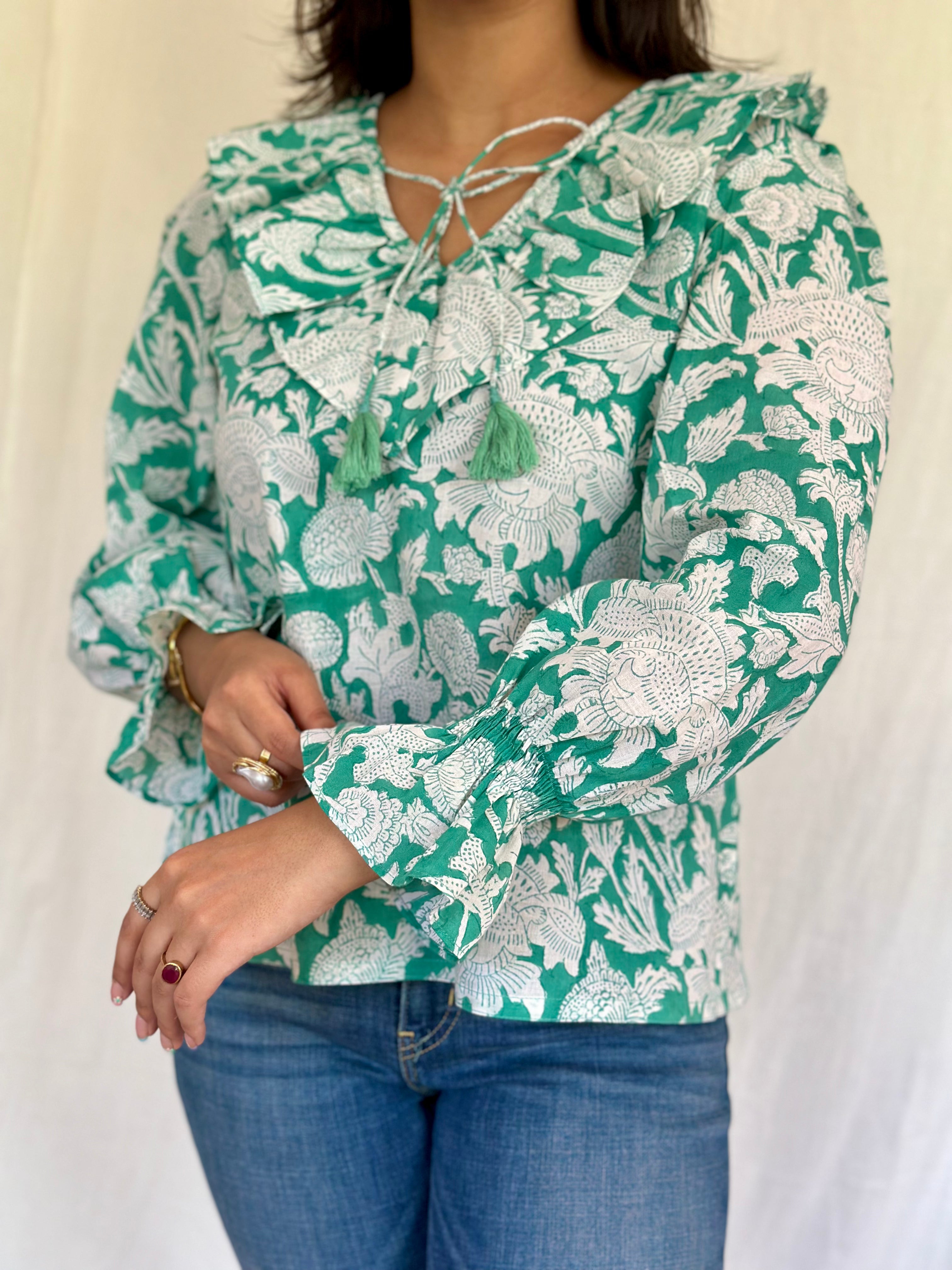 Jade Green Floral Top