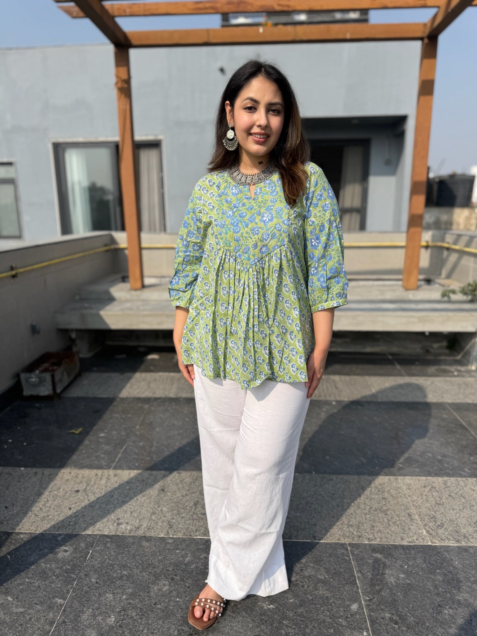 Turq Petal Gather Short Kurti