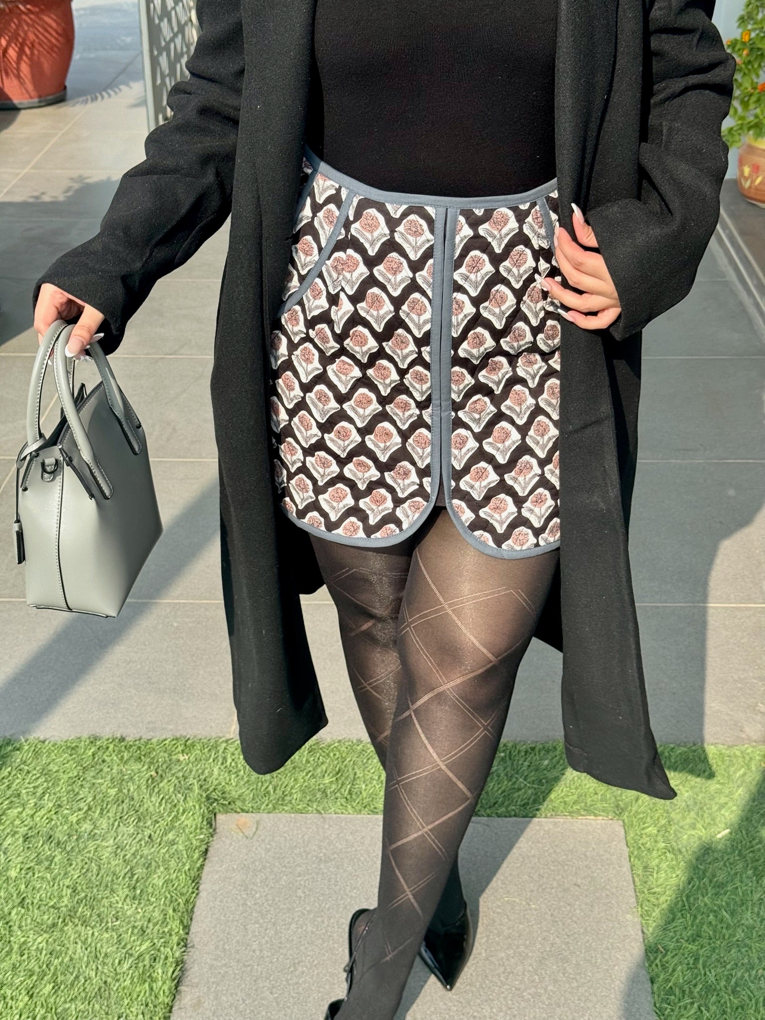 Charcoal Blue Quilted Skirt