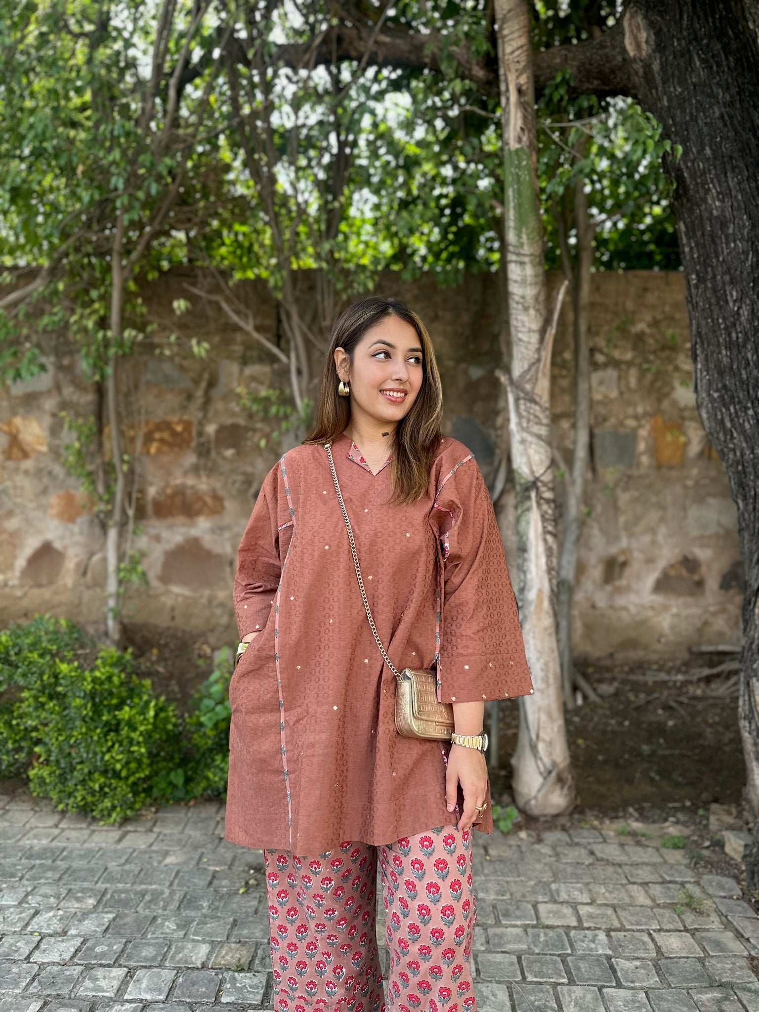 cinnamon brown short dobby co-ord set