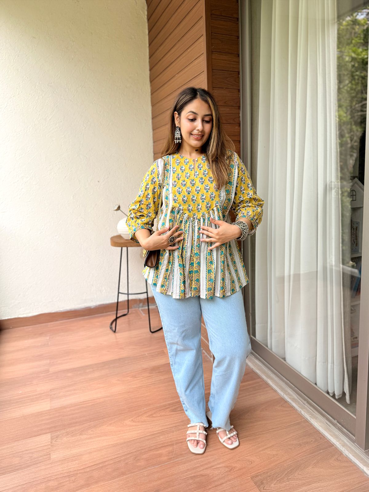 Candle Glow Yellow Gather Short Kurti