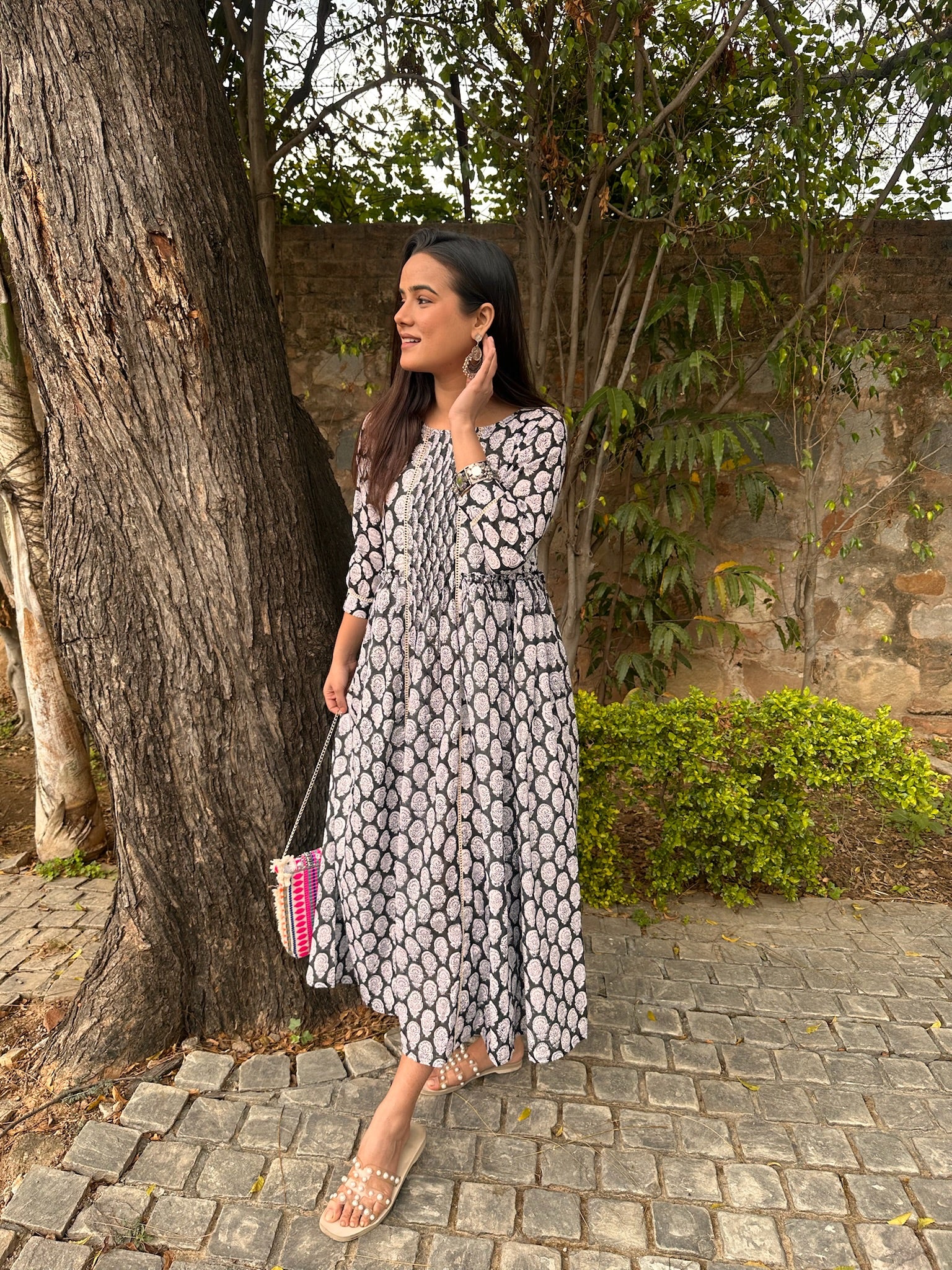 Black White Mulmul Maxi Dress