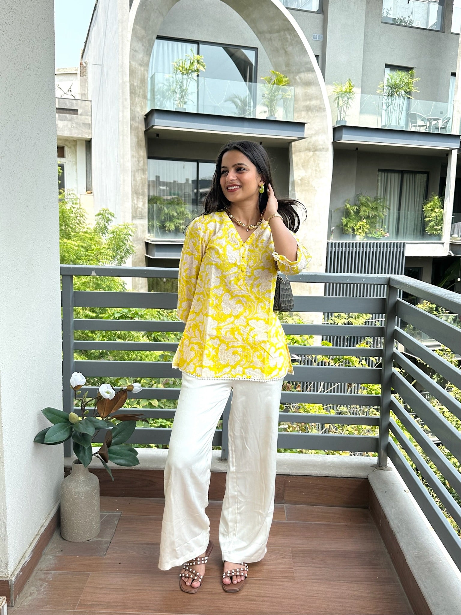 Chamomile Yellow Lace Short Kurti