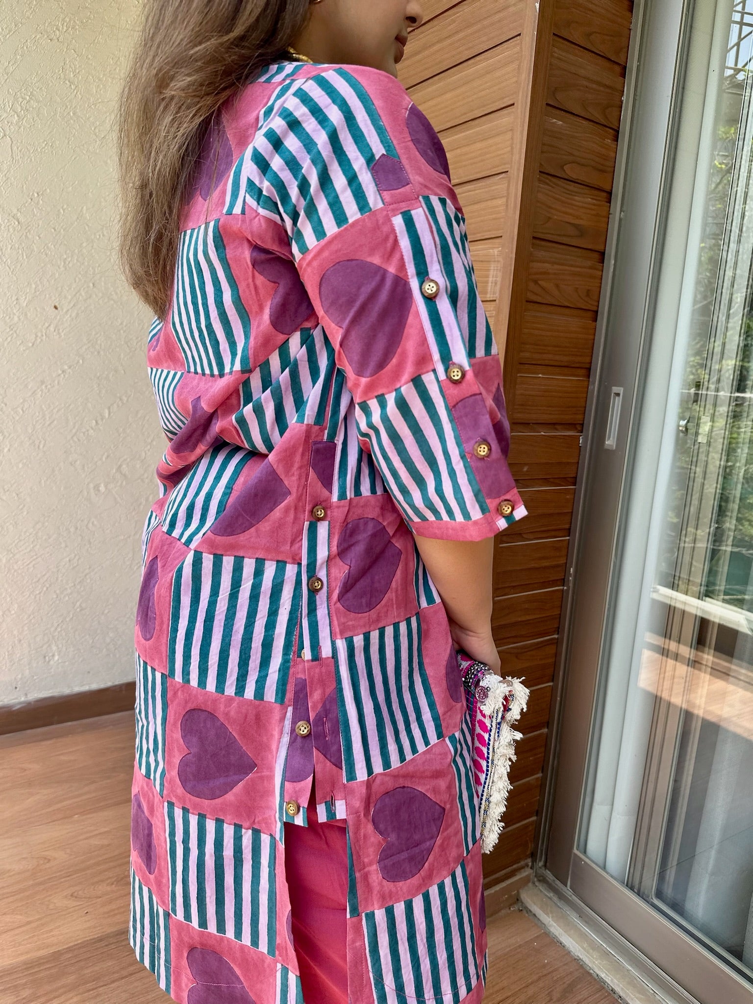 Purple Heart Side Placket Boxy Co-ord Set