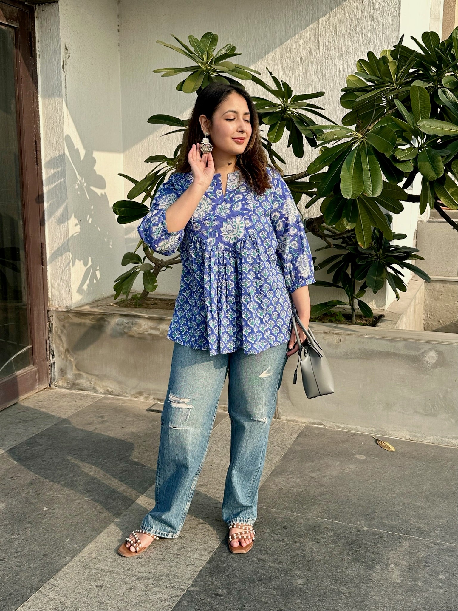 Sakhi Blue Gather Short Kurti