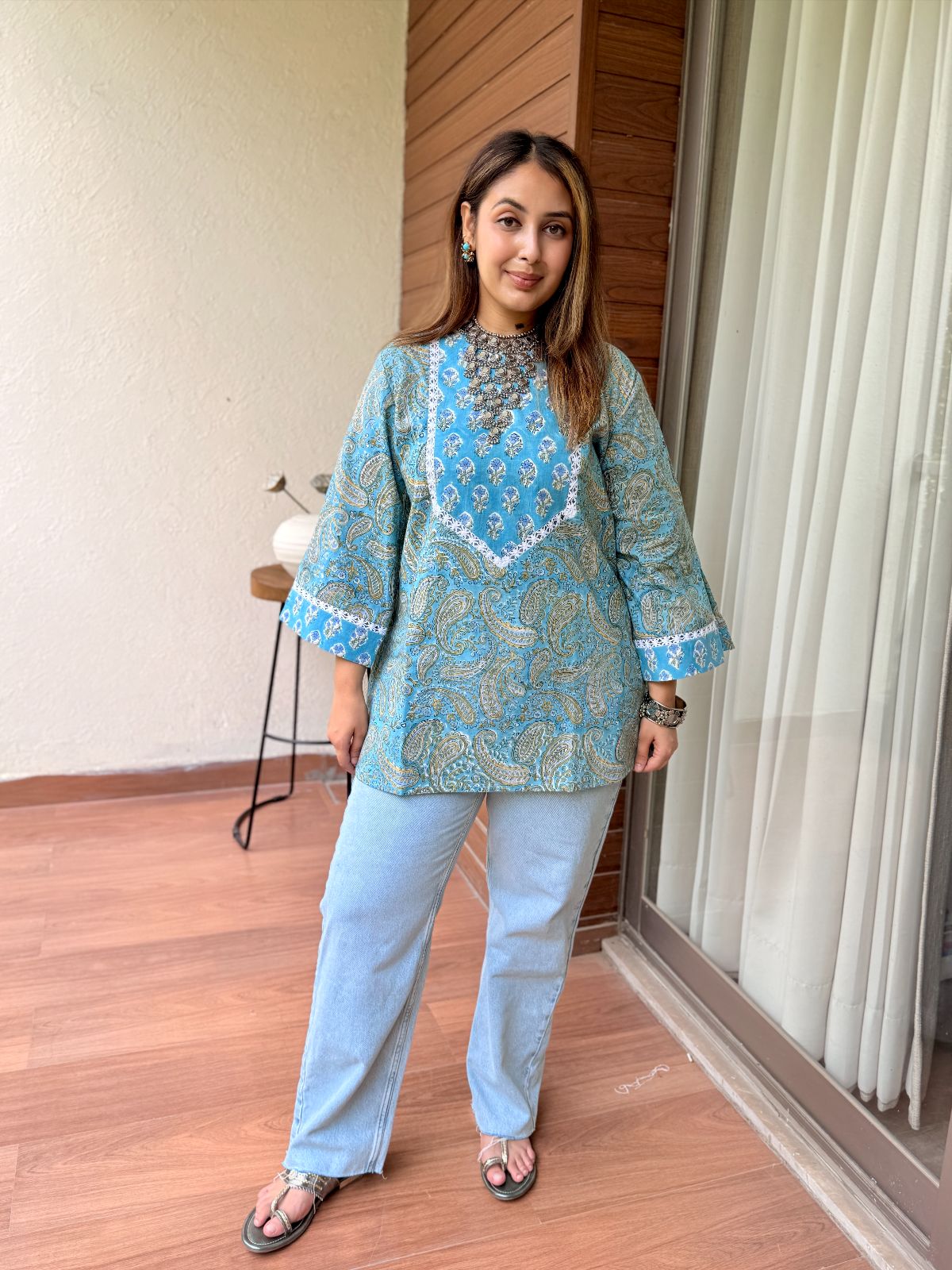 Neelpari Yoke Lace Short Kurti