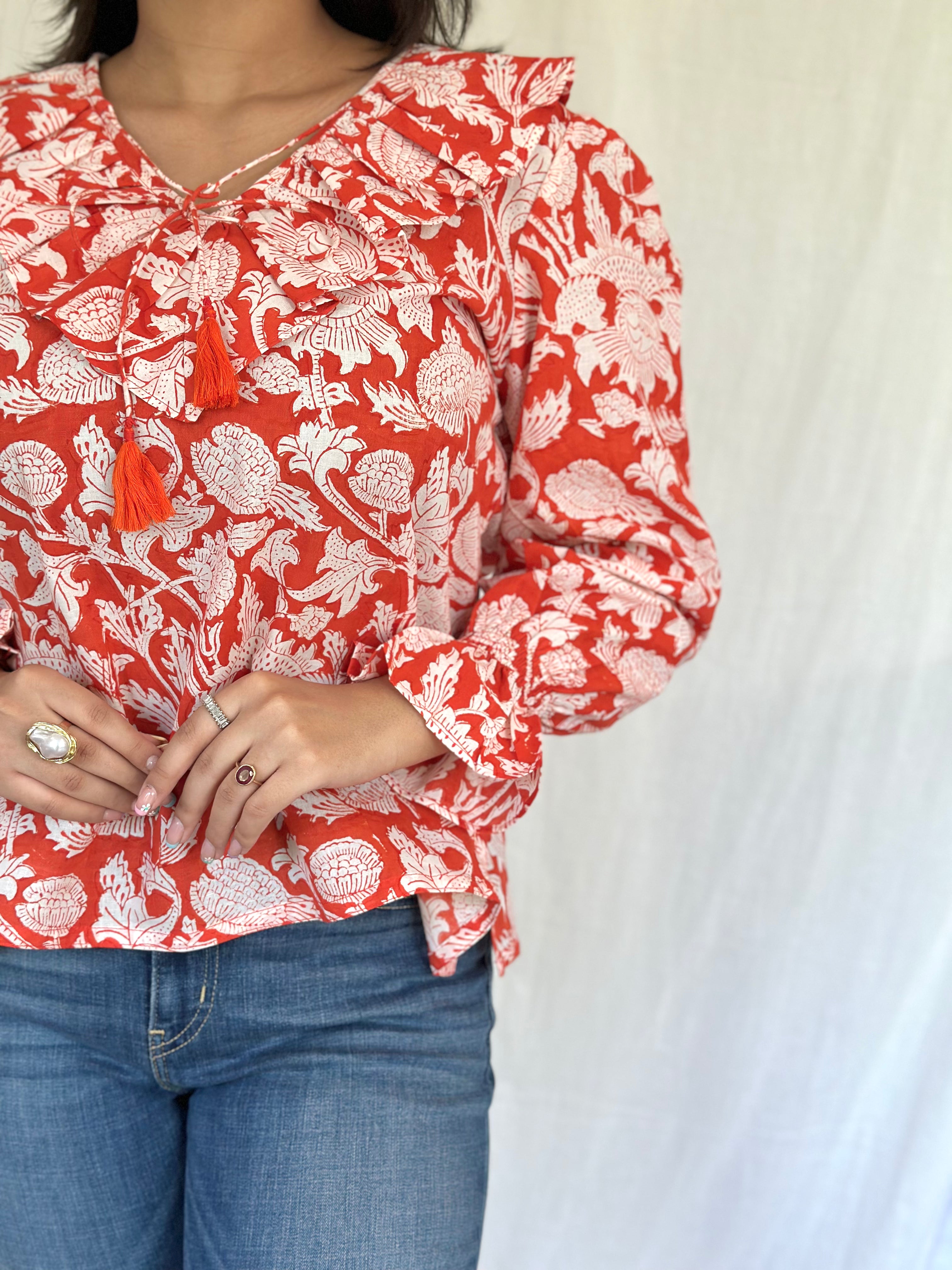 Sunset Orange Floral Top