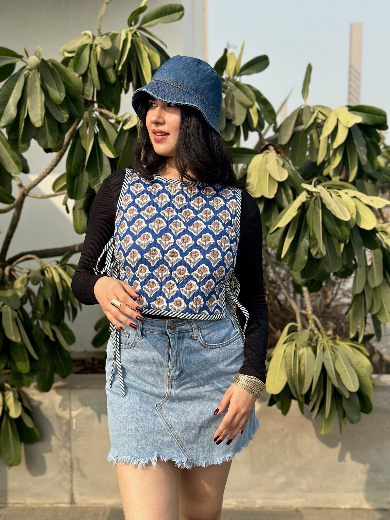 Blue White Quilted Knot Vest