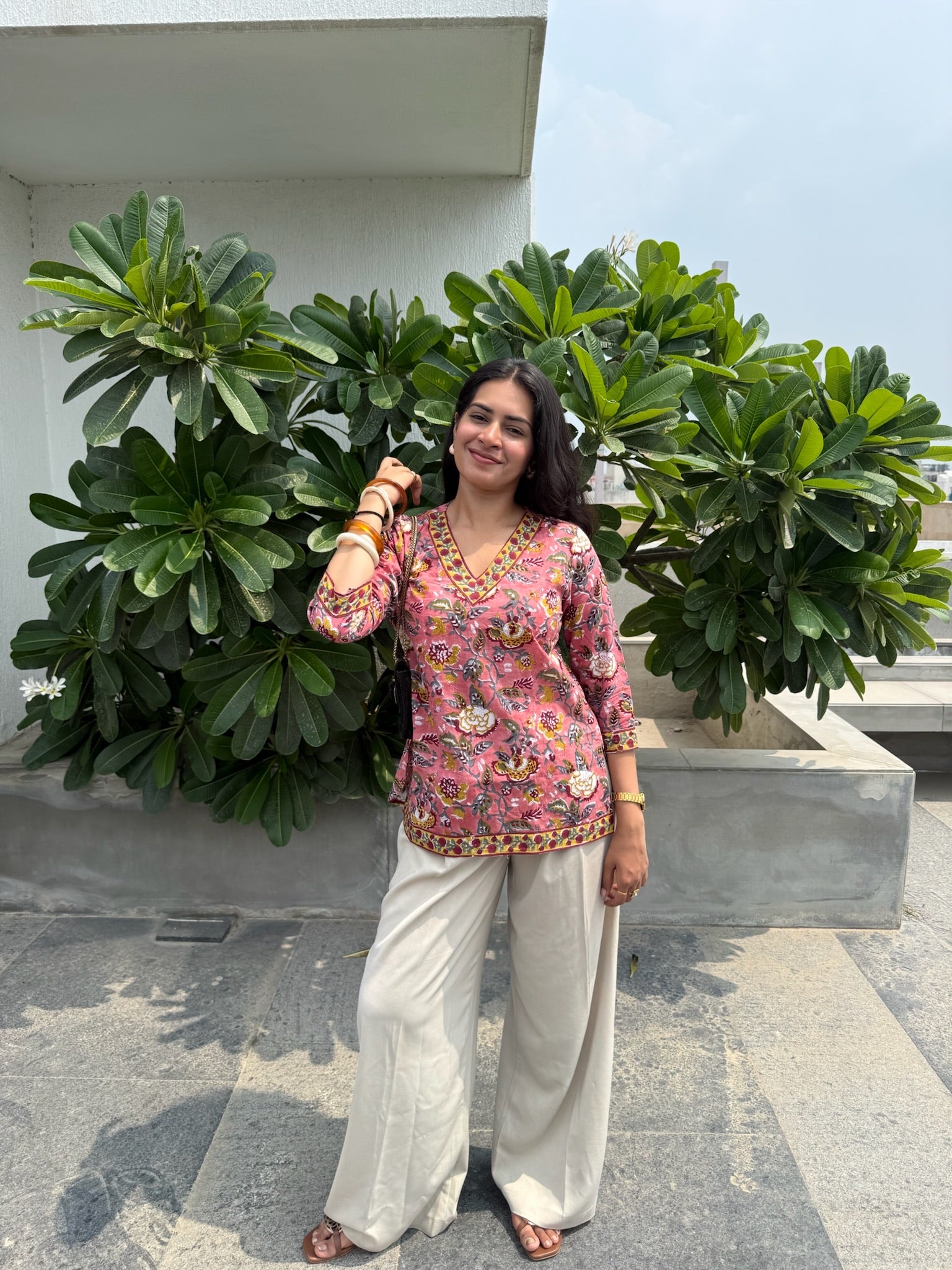 Peach Flower Short Kurti