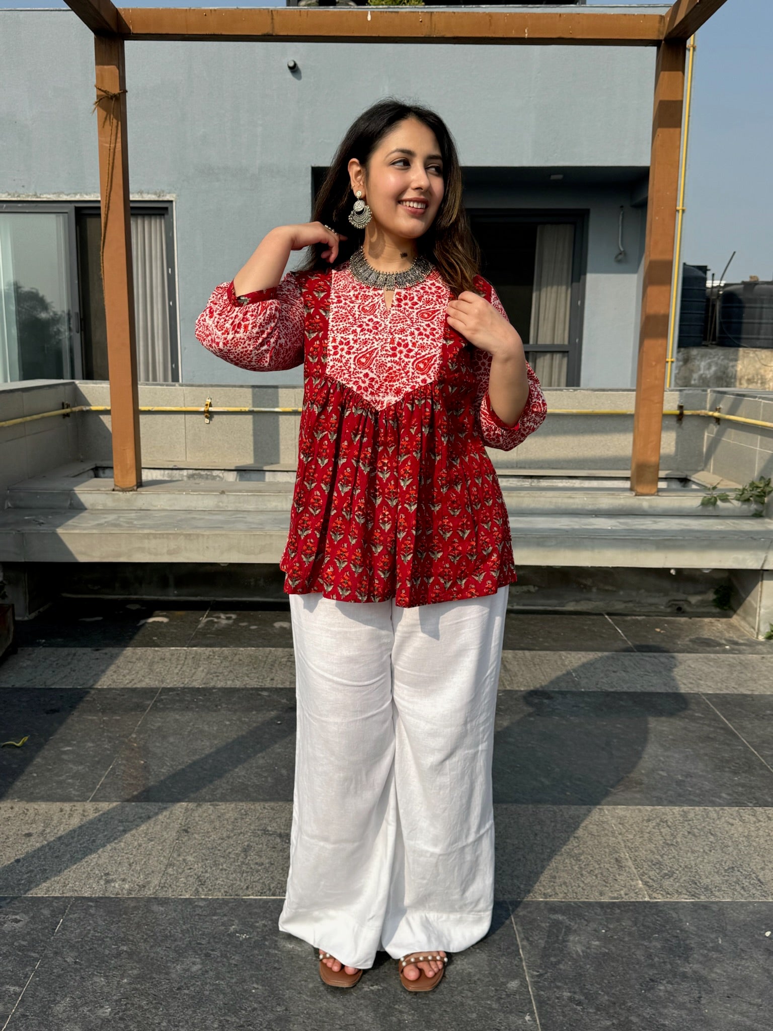 Lal Jal Gather Short Kurti