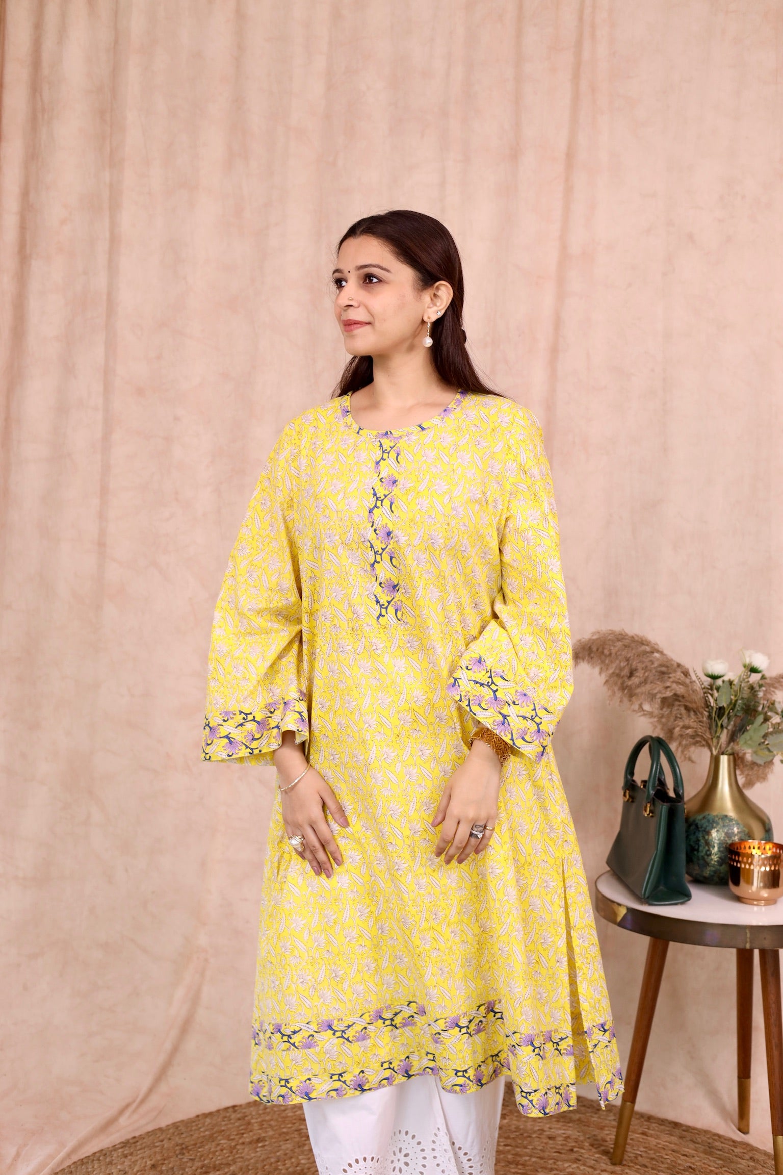 Wide Sleeve Kurta - Yellow