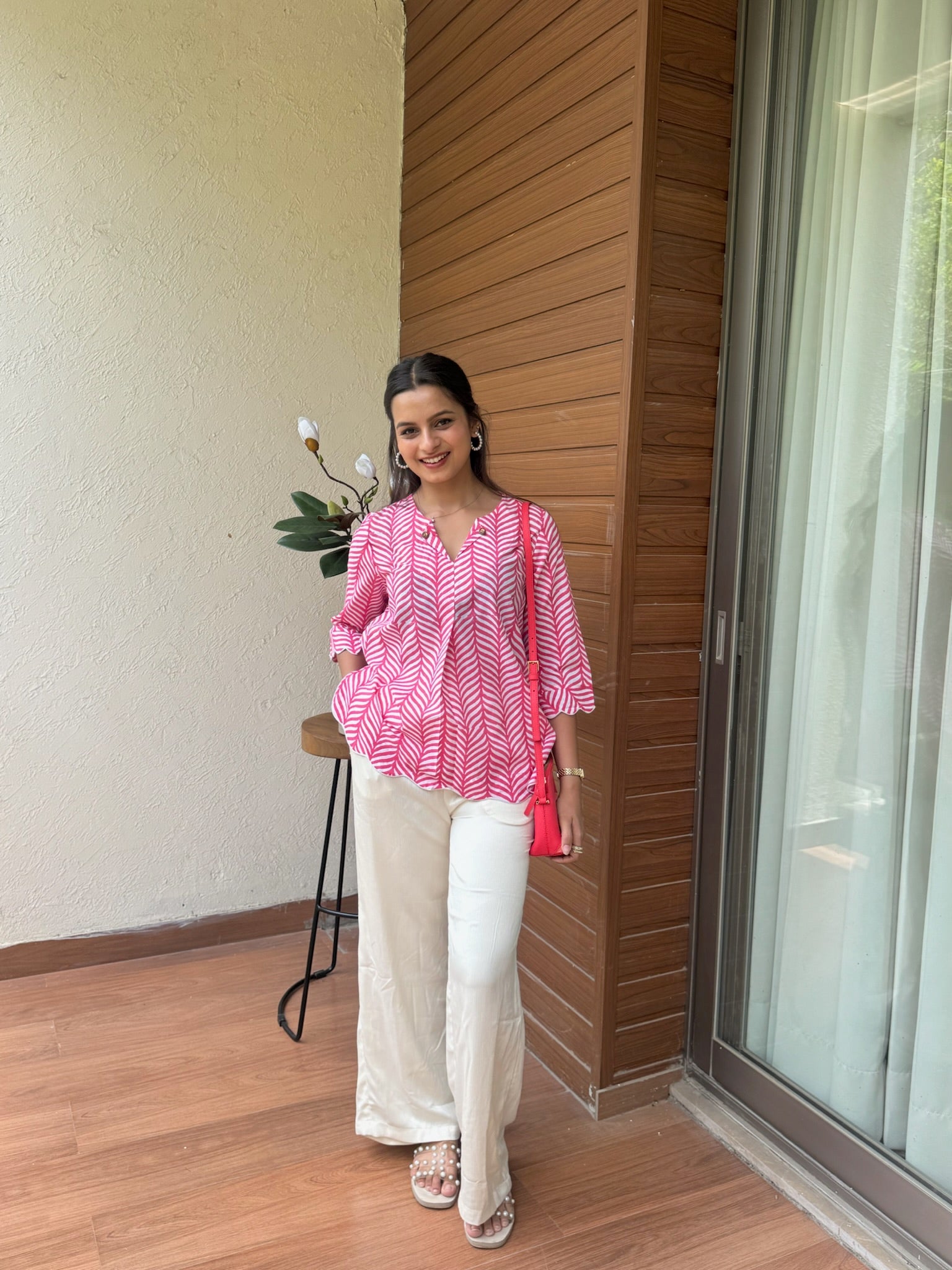 Pink Leaf Scallop Top