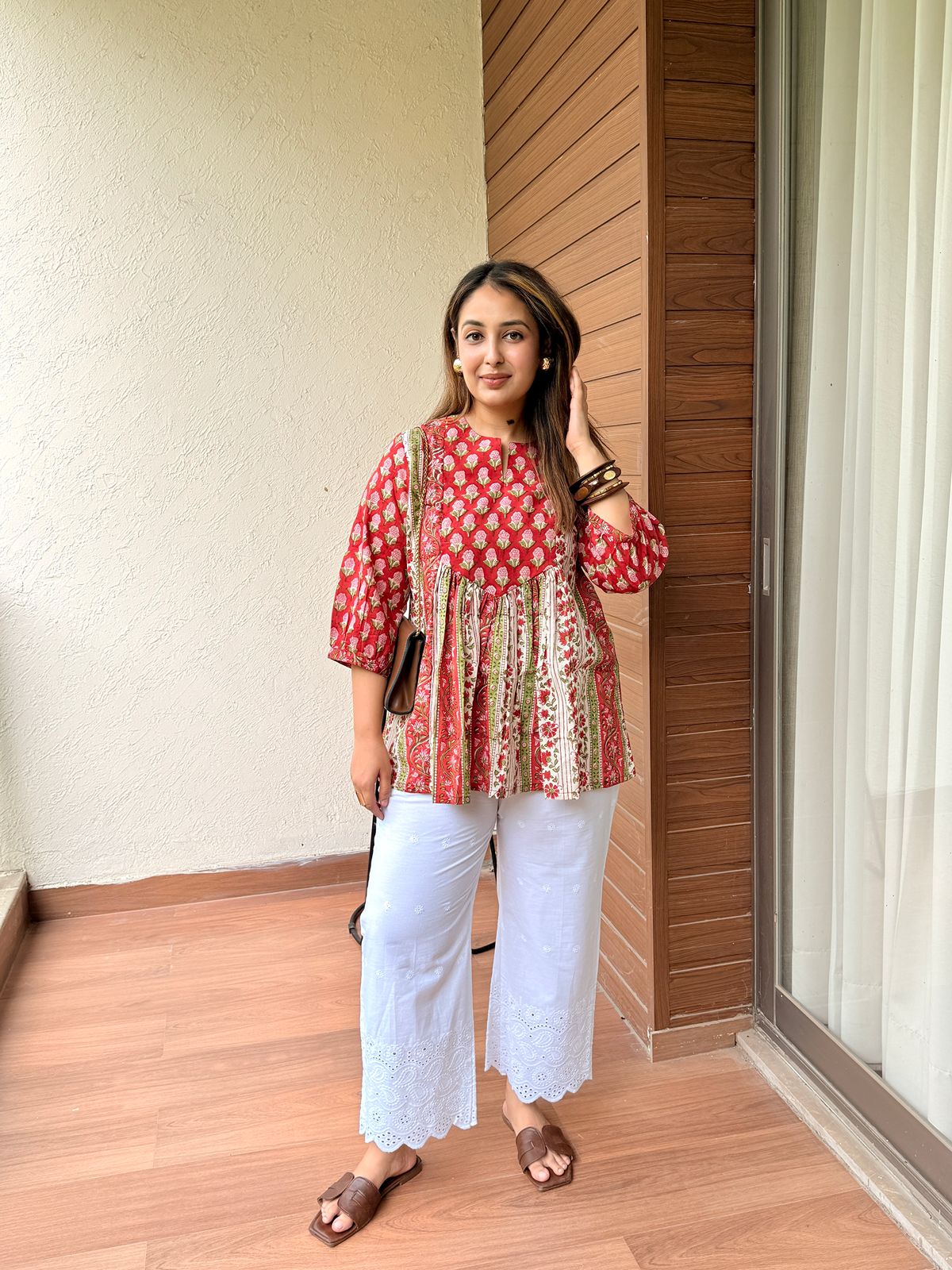 Cardinal Feather Red Gather Short Kurti