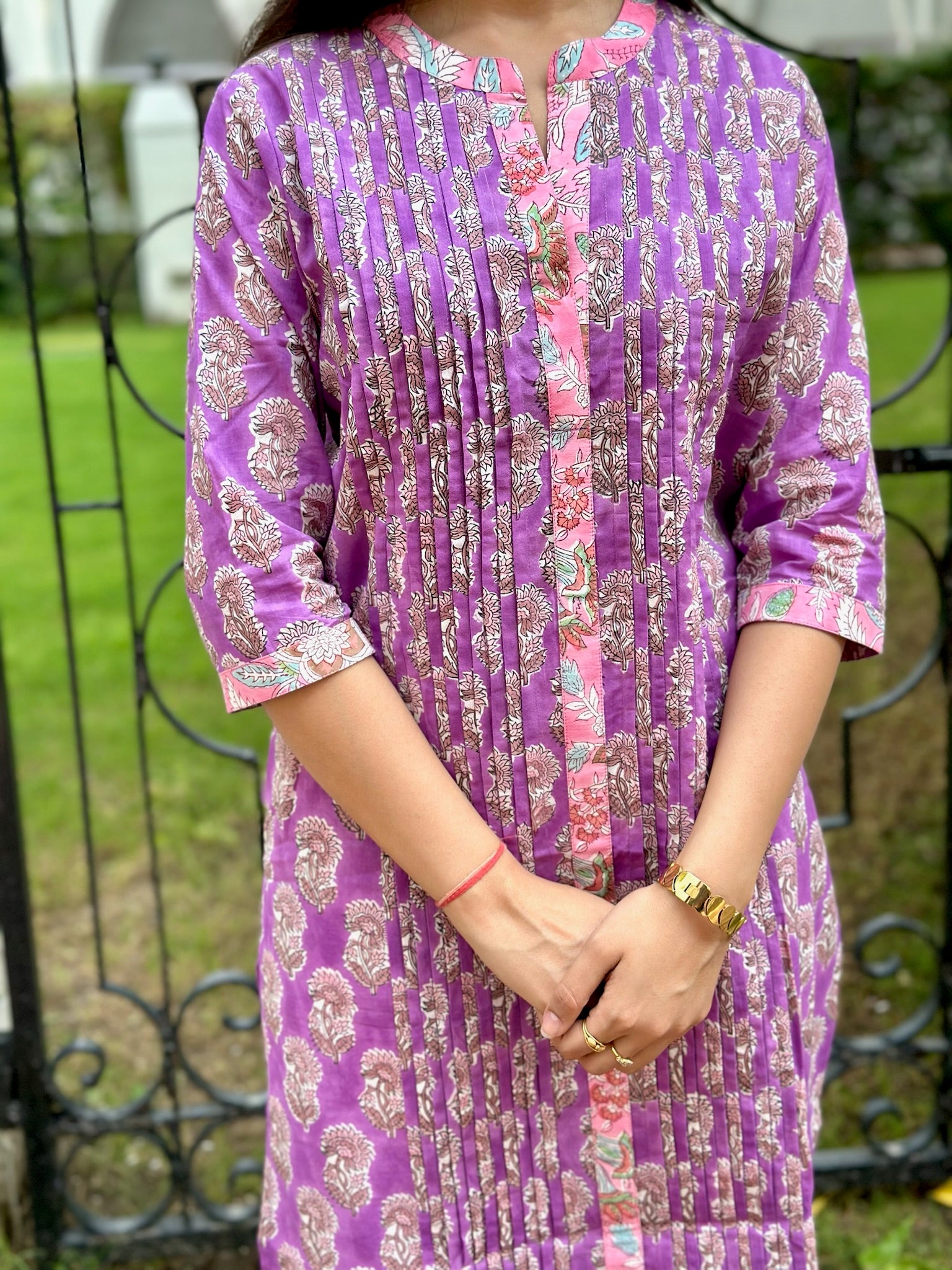 Pink Purple Chinese Collar Kurta