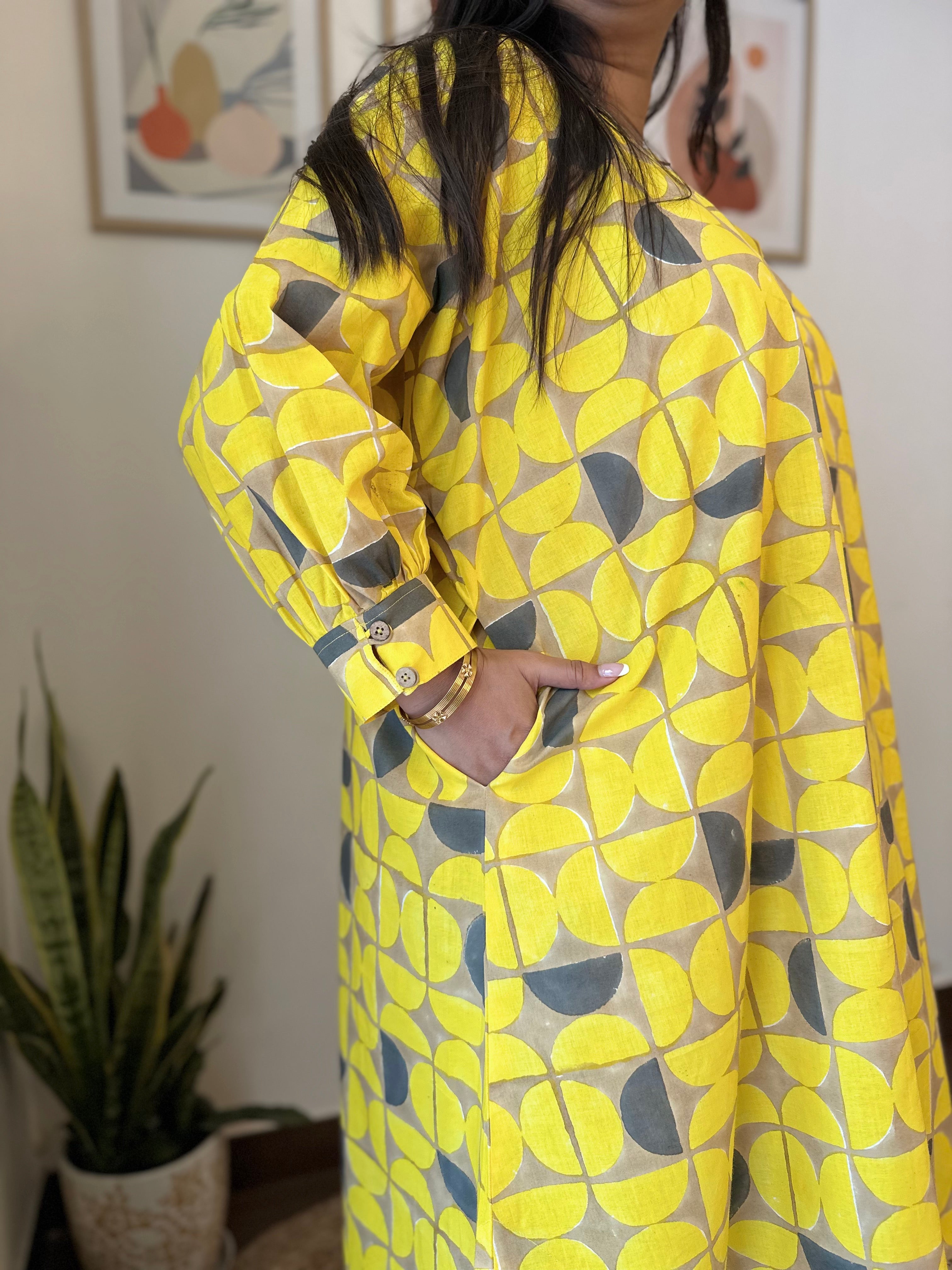 Boxy Abstract Sun Yellow Block Printed Co-ord Set