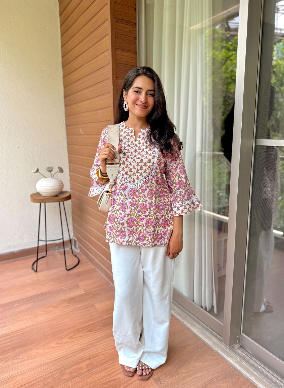 Phoolwari Yoke Lace Short Kurti