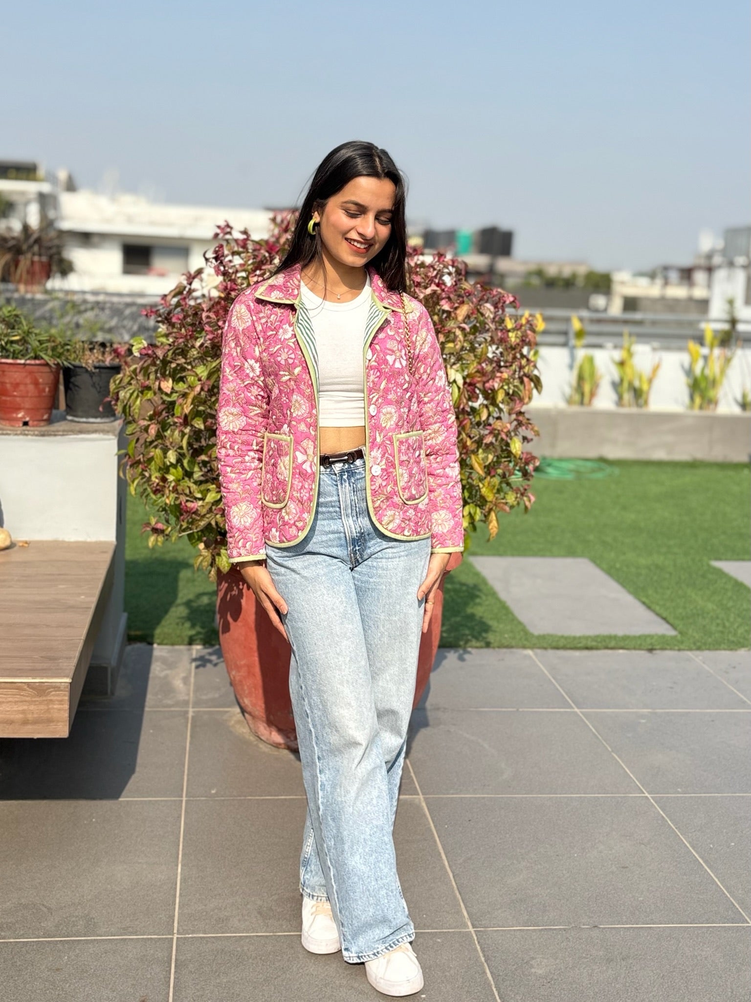 Pink Green Bomber Jacket
