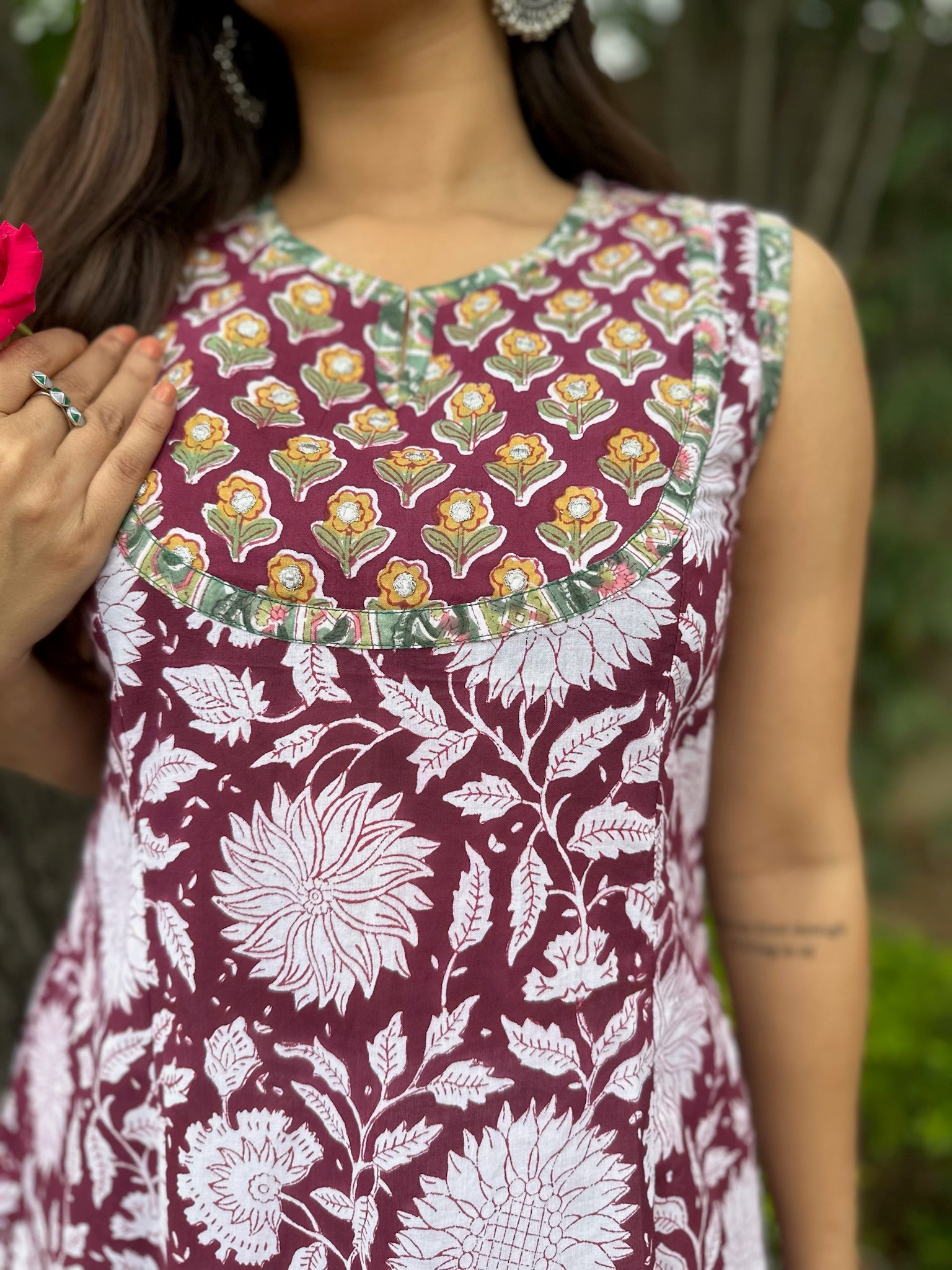 Vintage Maroon Yoke Sleeveless Anarkali