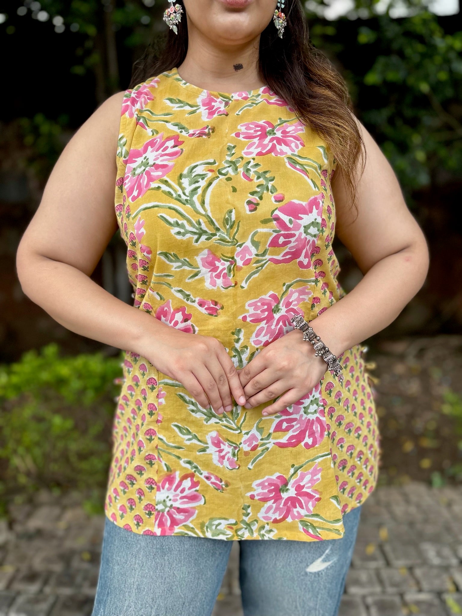 Rosy Mustard Halter Short Kurti