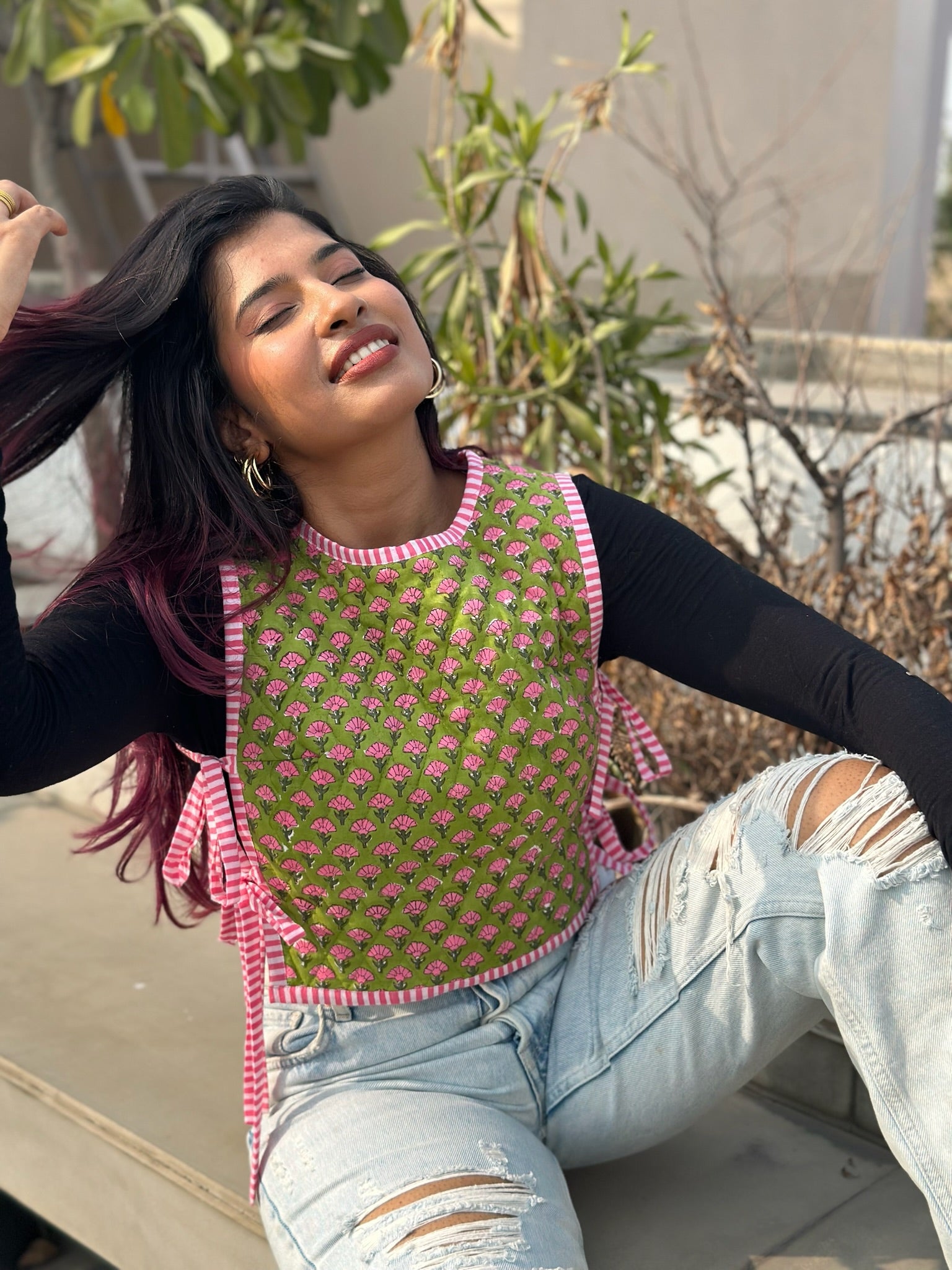 Pink Olive Quilted Knot Vest