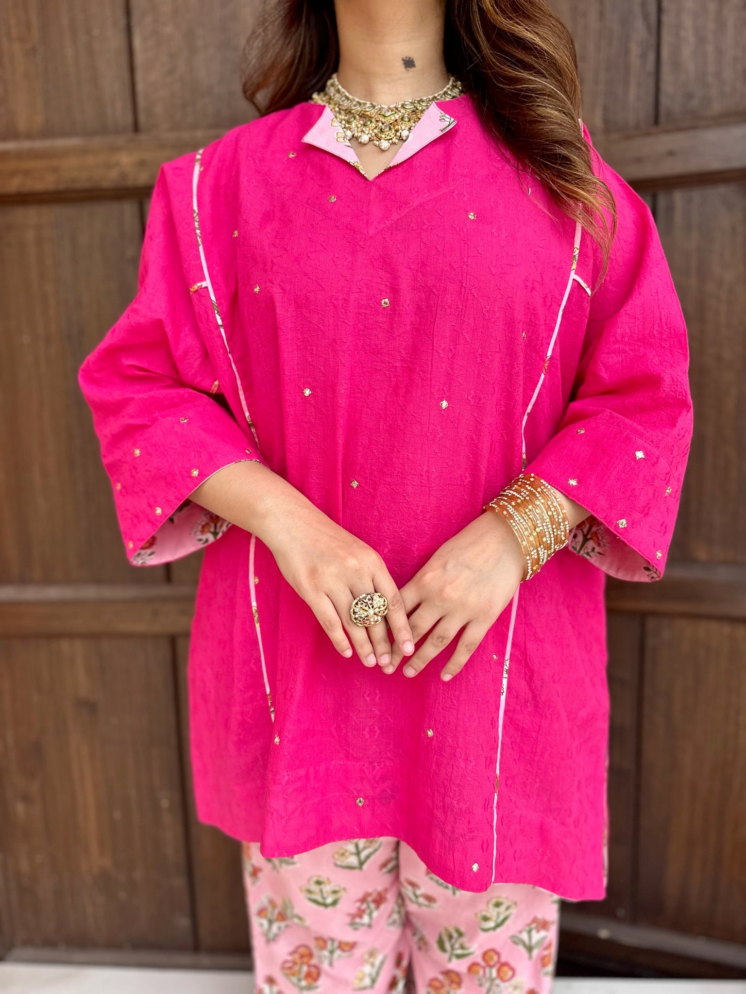 Rani Pink Glam Dobby Co-ord Set