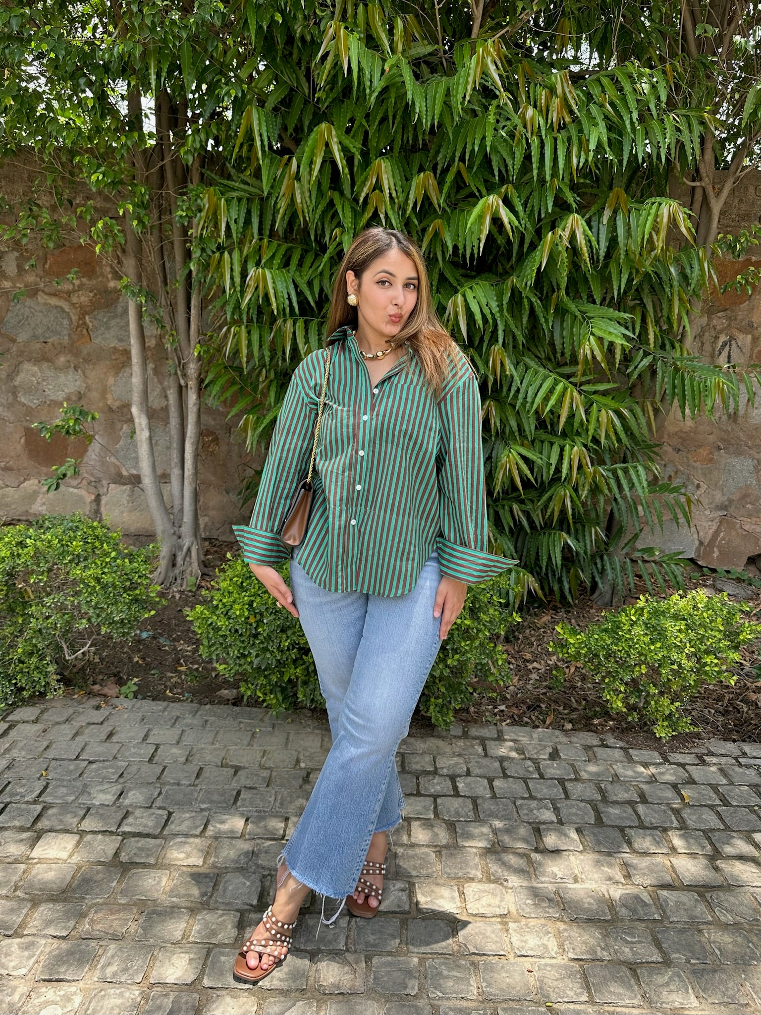 Multi Stripes Green Maroon Shirt