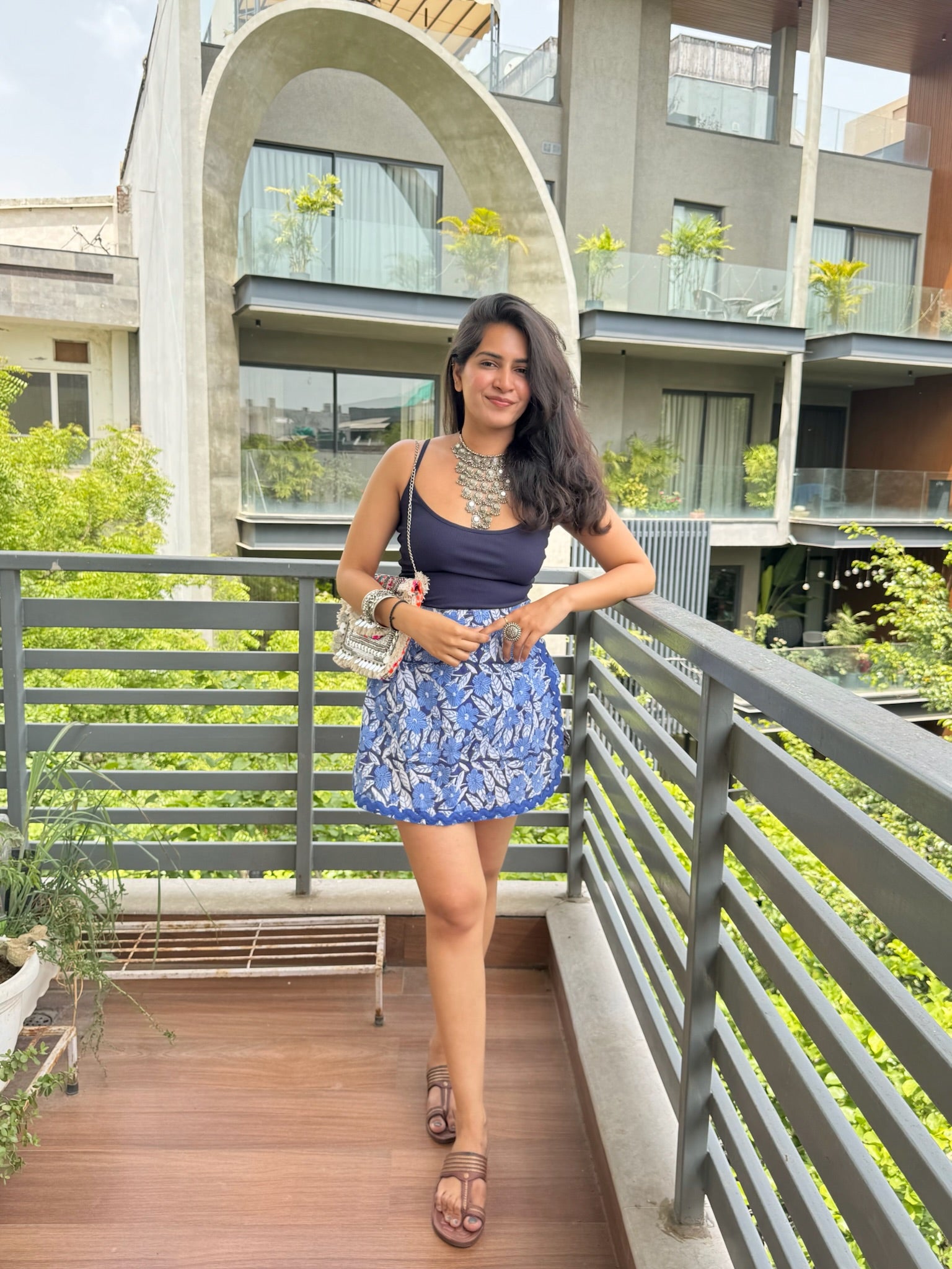 Lily Blue Floral Printed Lace Skort