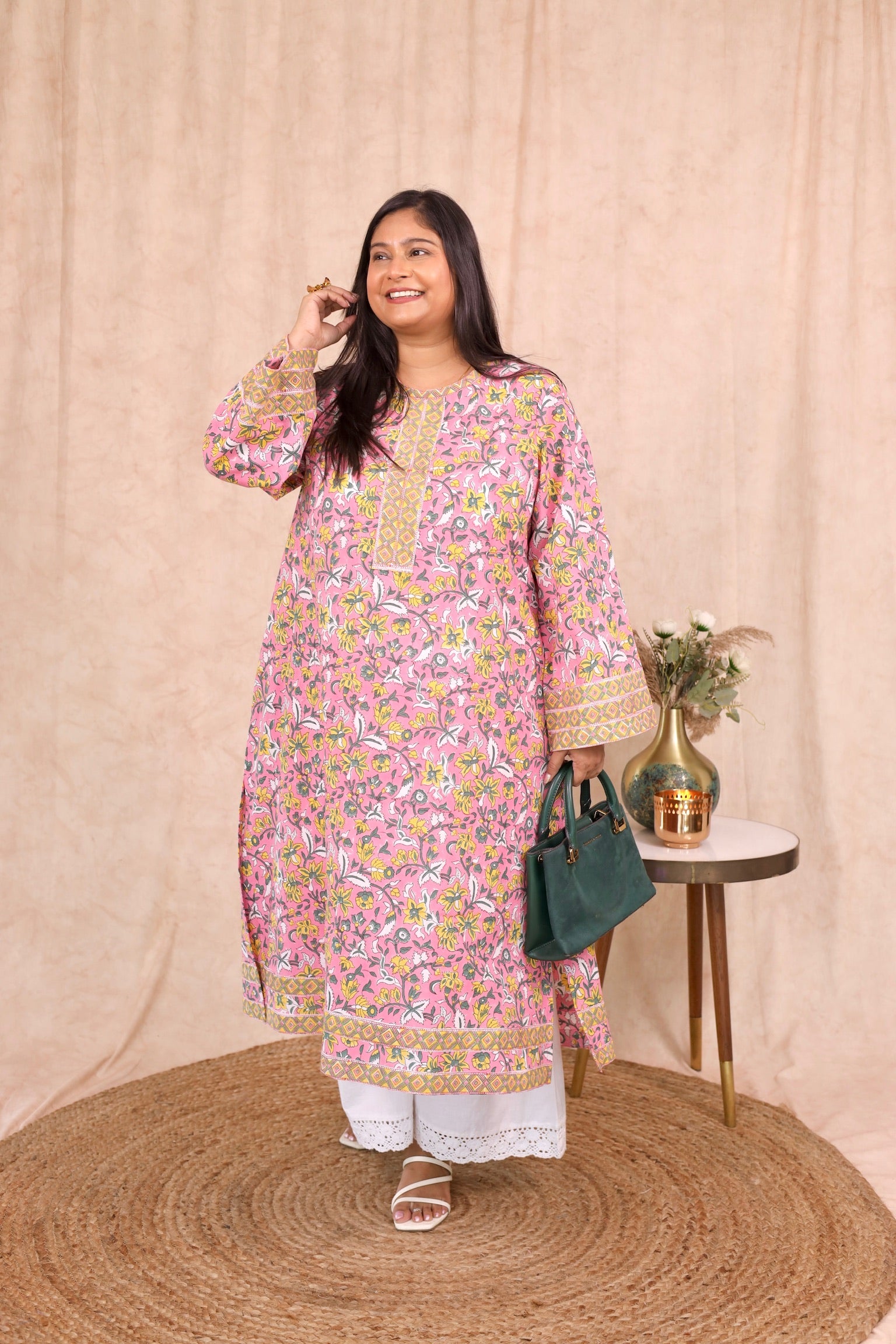 Wide Sleeve Kurta - Sky Magenta