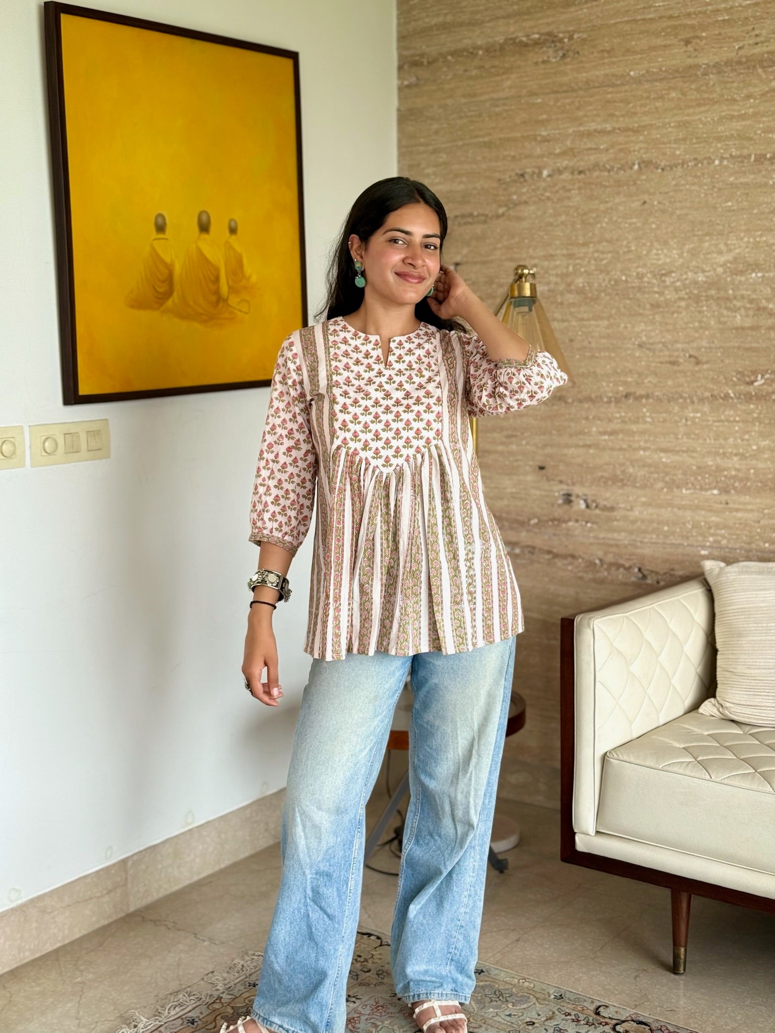Morning Fog Rose Gather Short Kurti