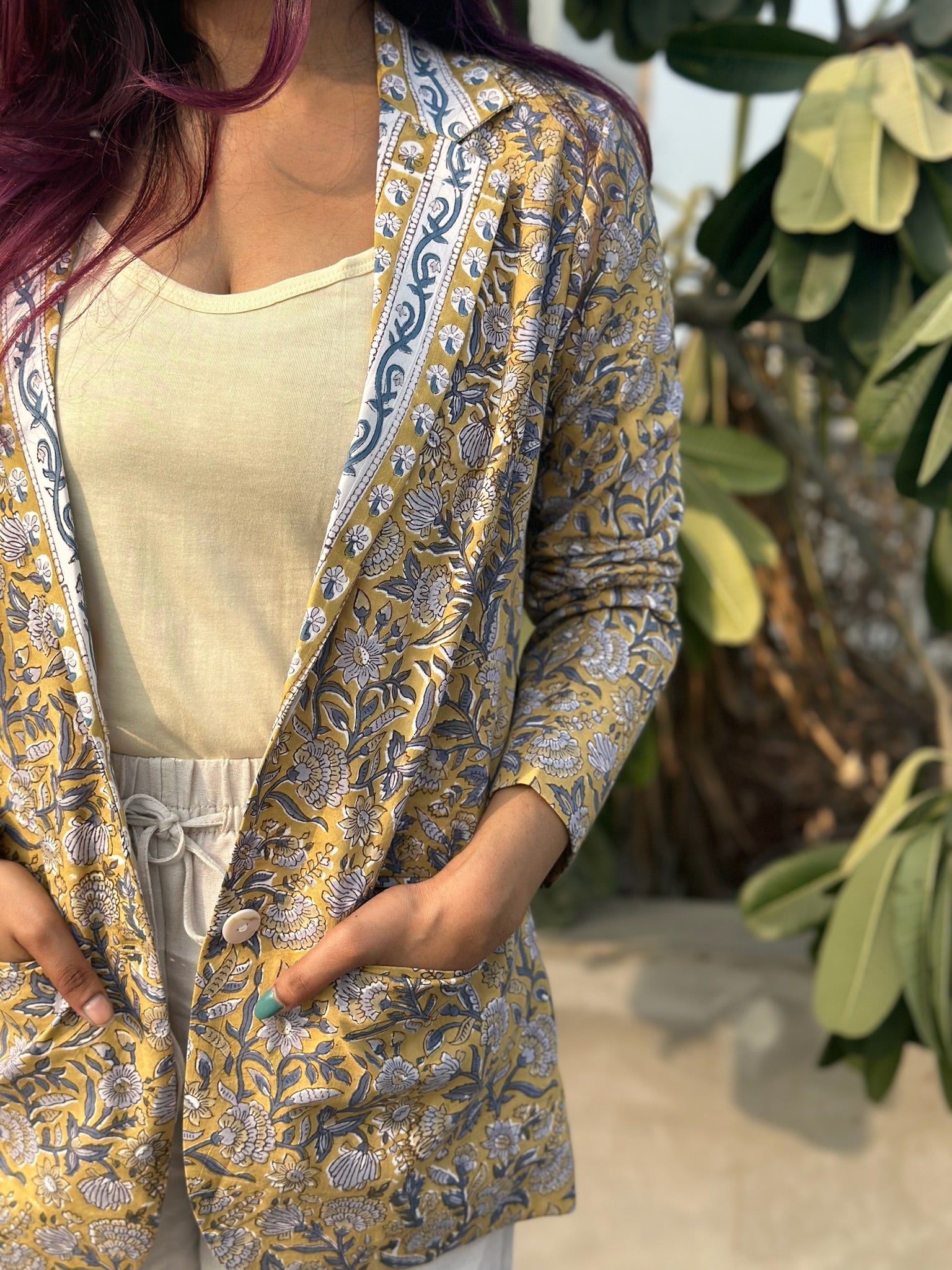 Floral Oak Yellow Blazer