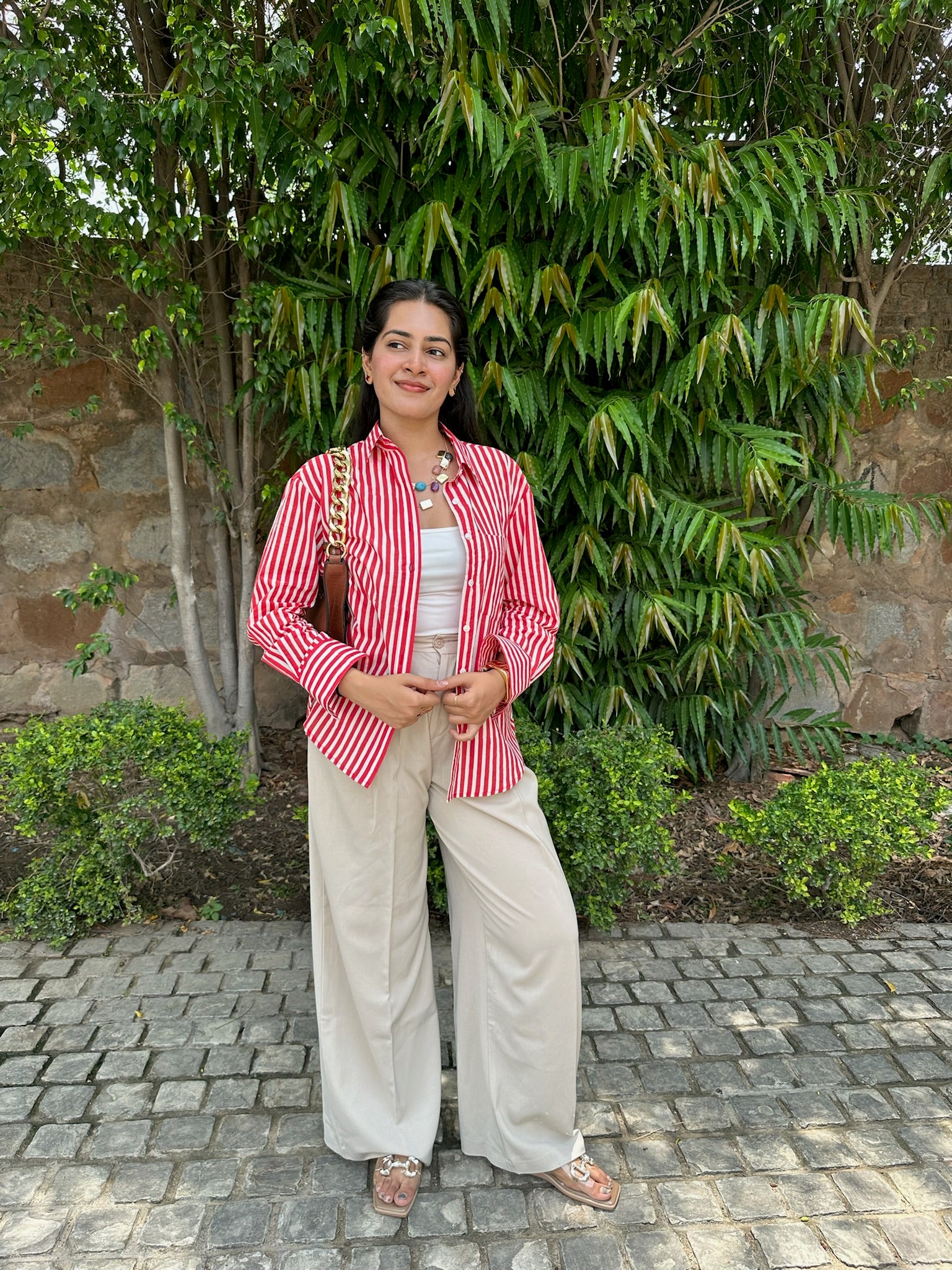 mono brick red striped shirt