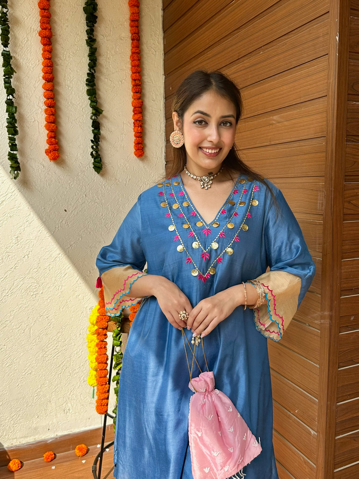 Kashish Blue Solid Embroidery Set