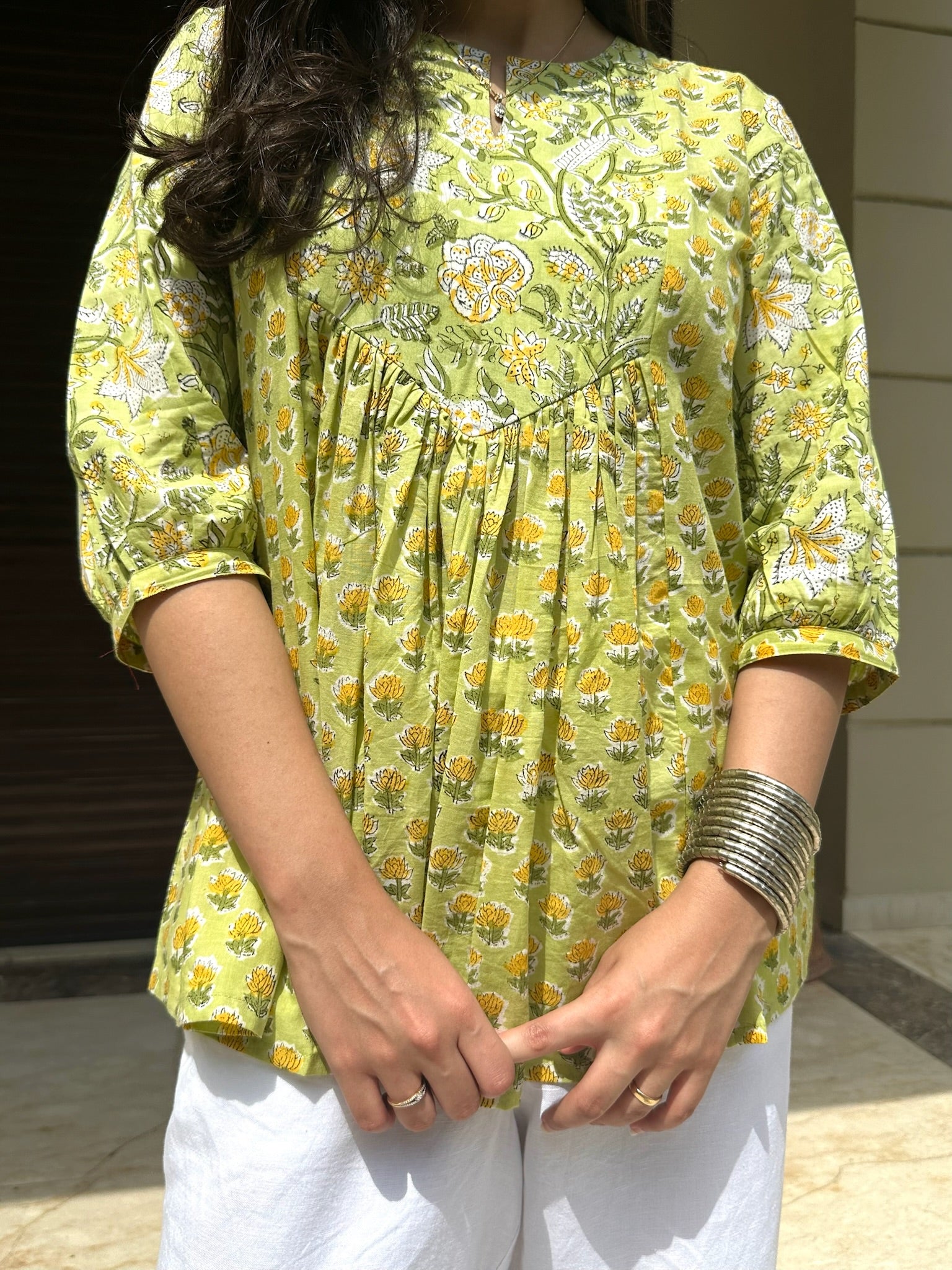 Vibrant Green Gather Short Kurti