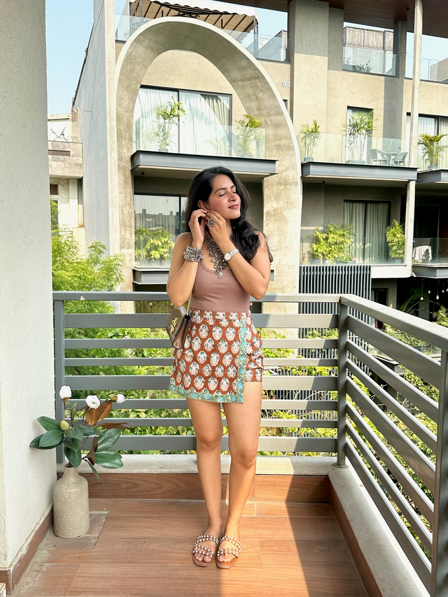 Brown Buti Border Skort