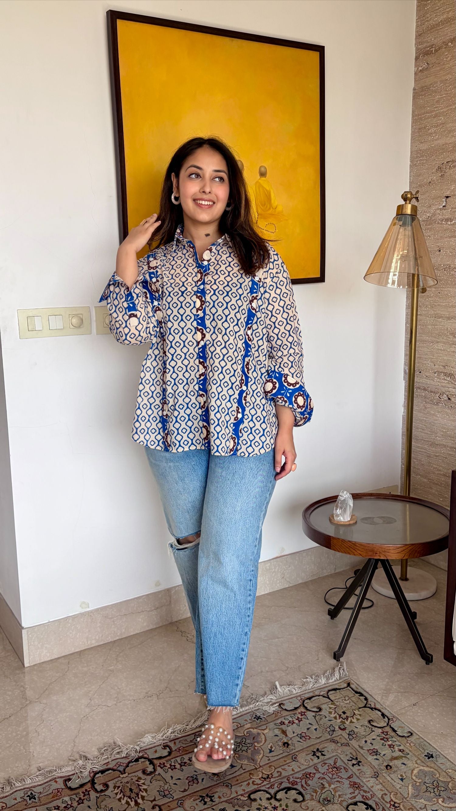 Clover Abstract Blue Multi Placket Shirt