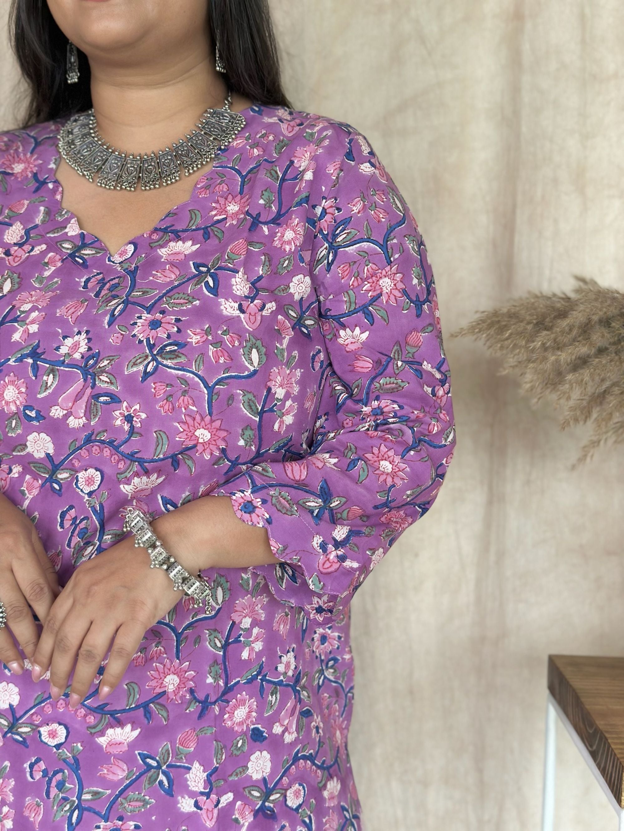 Vivid Violet Block Printed Long Kurta