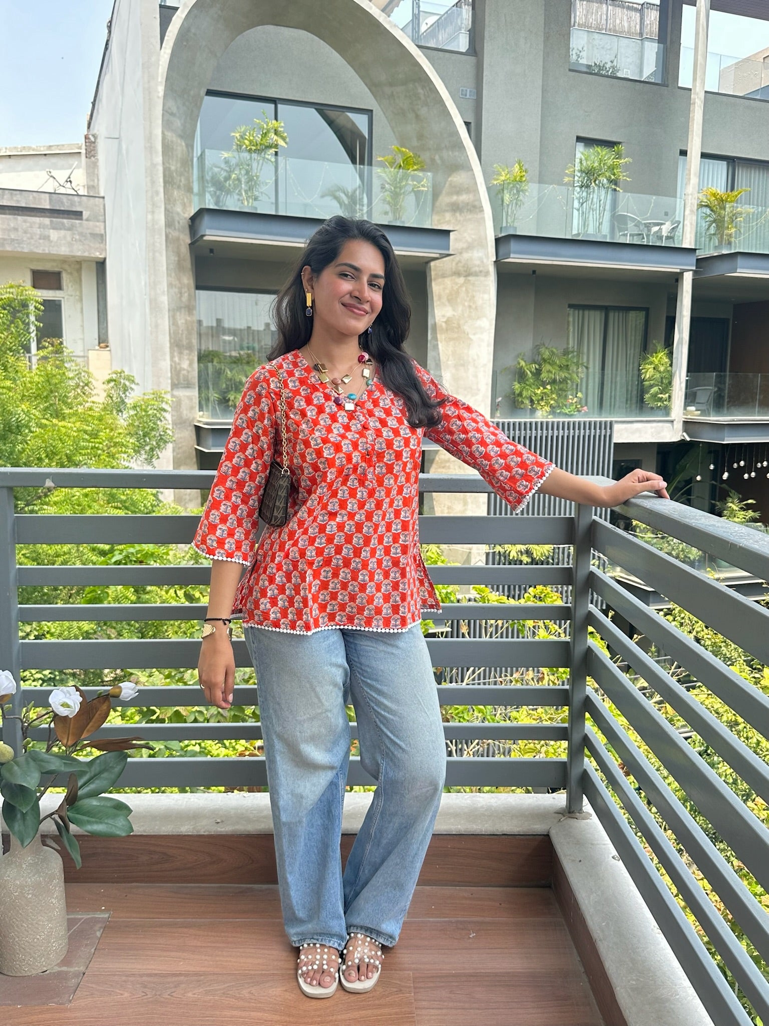 Monarch Orange Lace Short Kurti