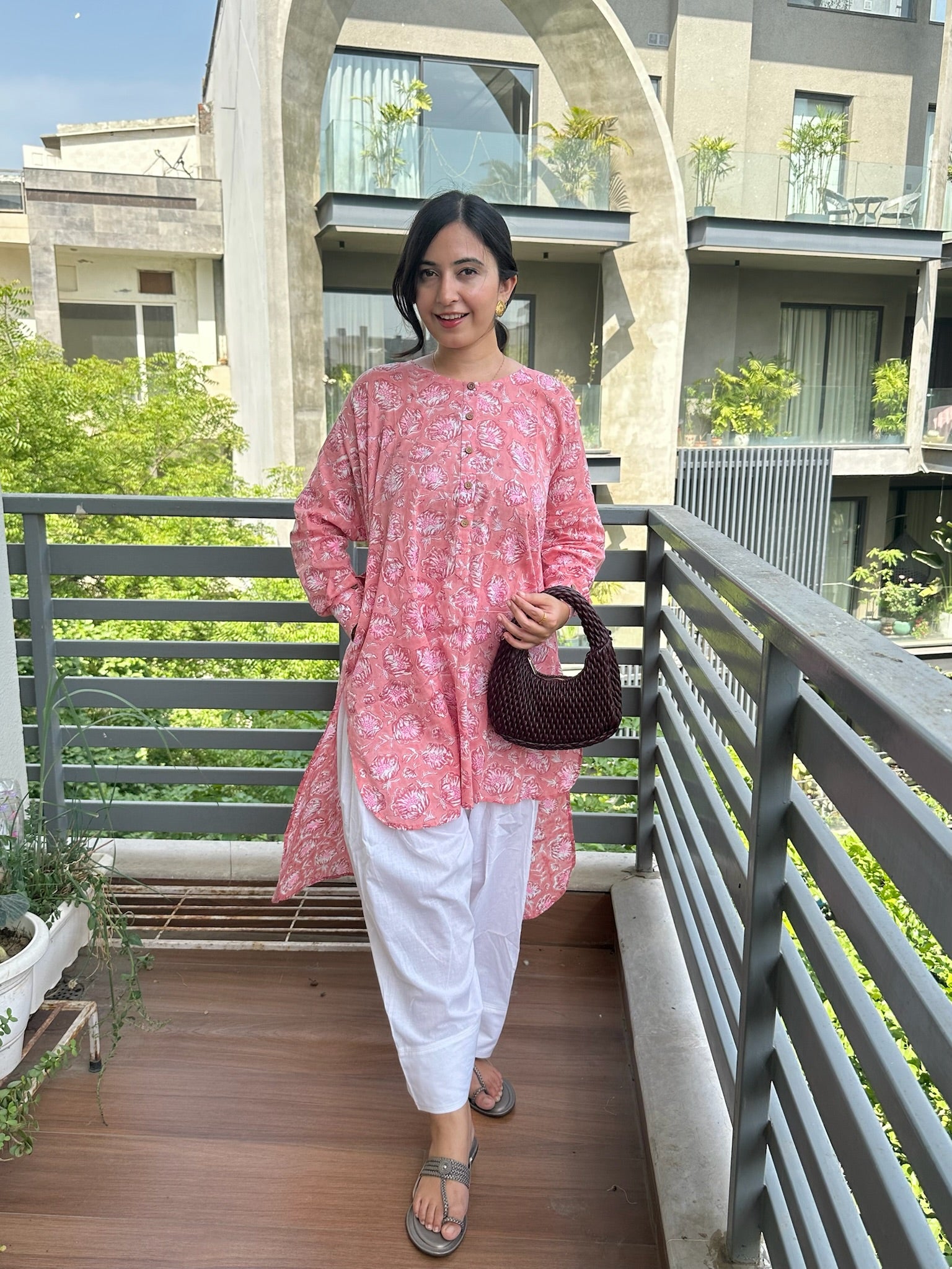 Peach Gul Mulmul Coord Set