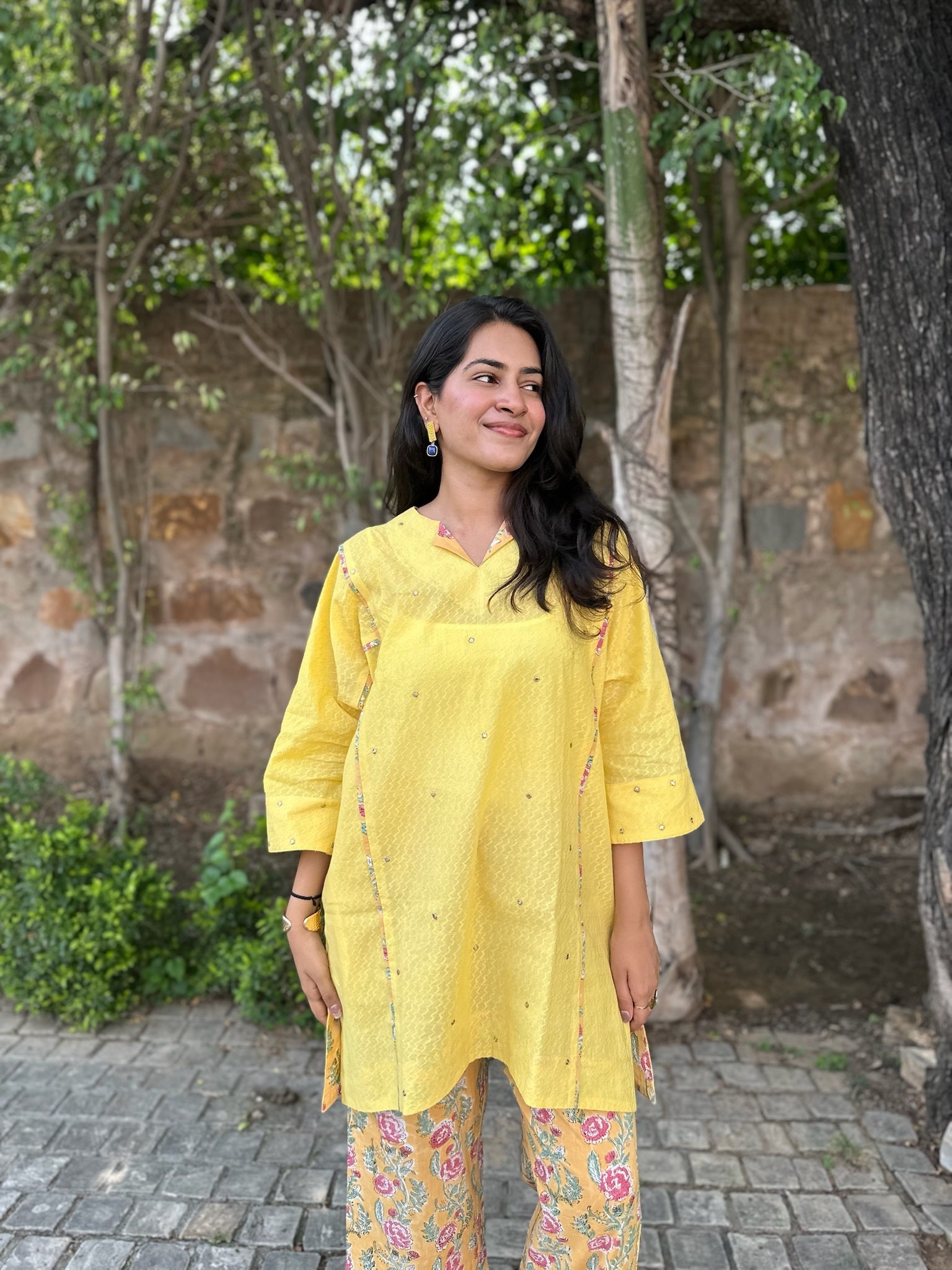 flax yellow short dobby co-ord set