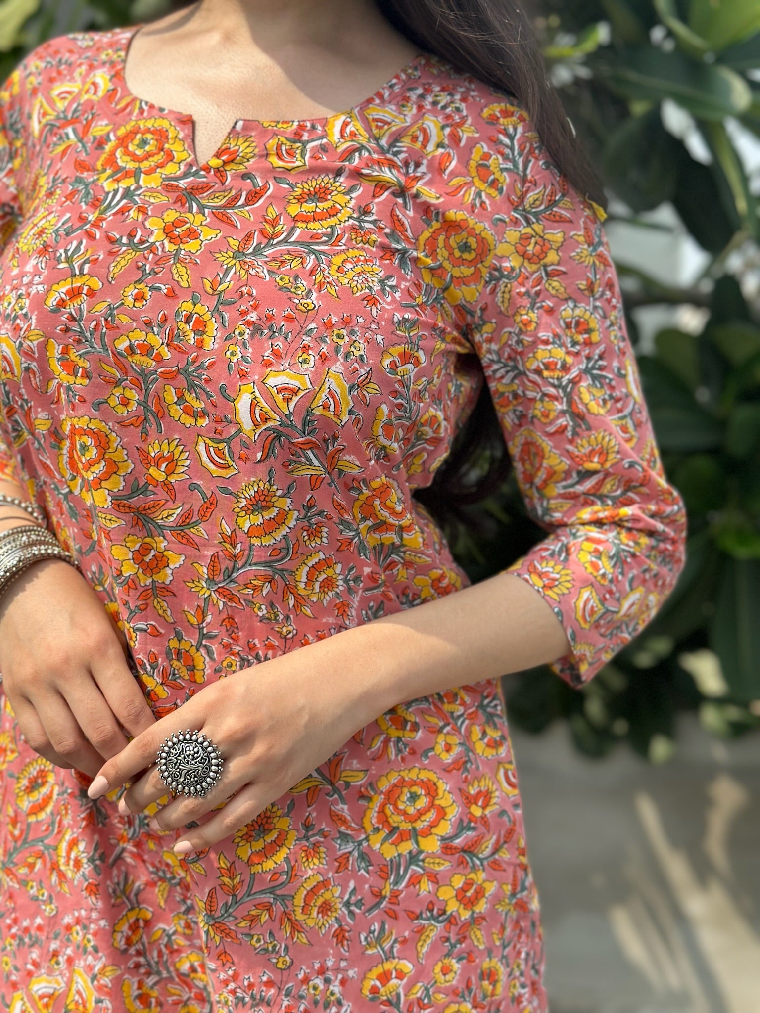 Turkish Rose Block Printed Long Kurta