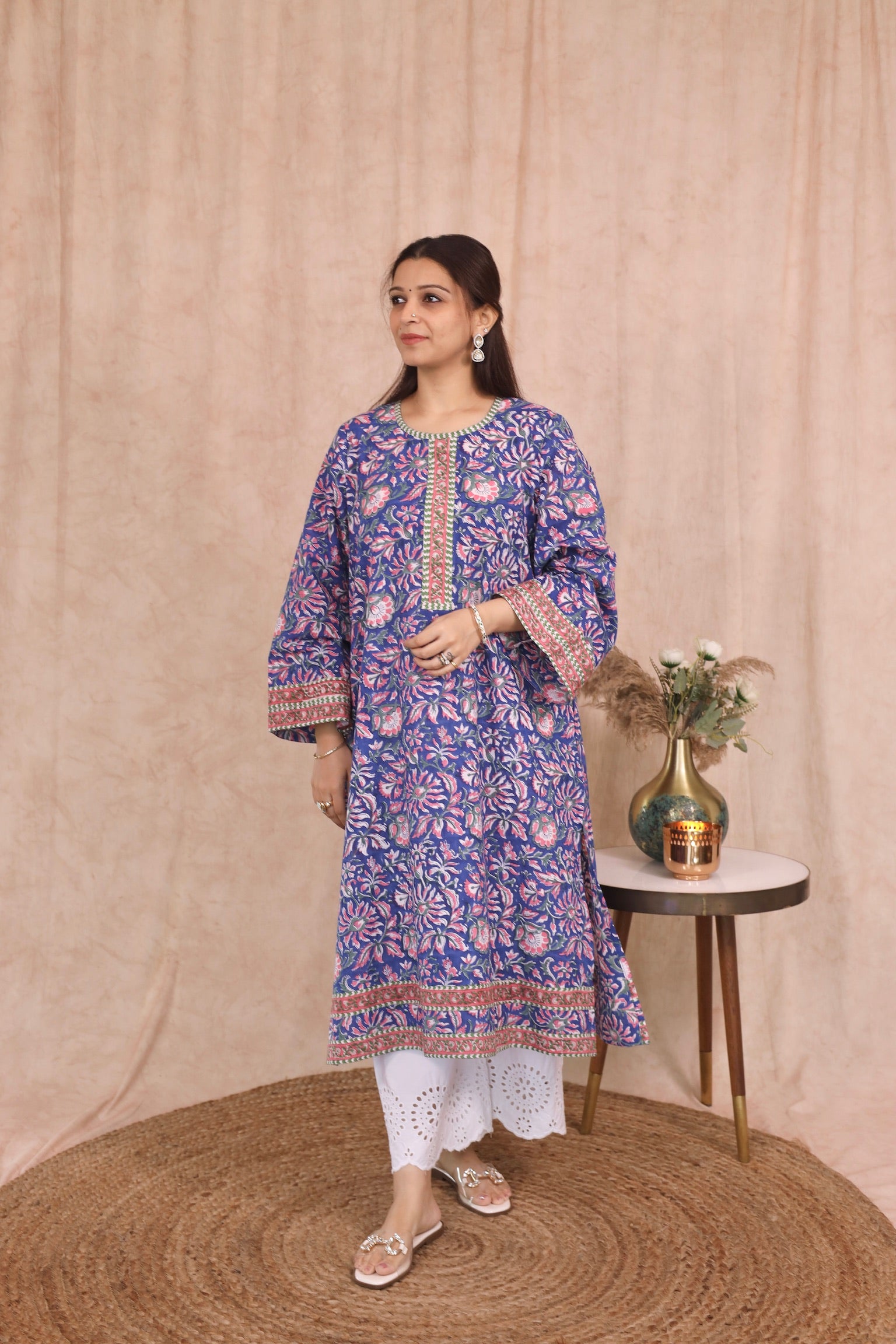 Wide Sleeve Kurta - Deep Sapphire