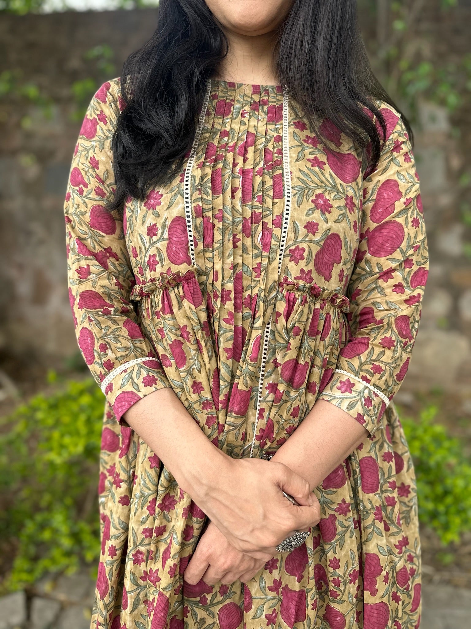Beet Floral Mulmul Maxi Dress