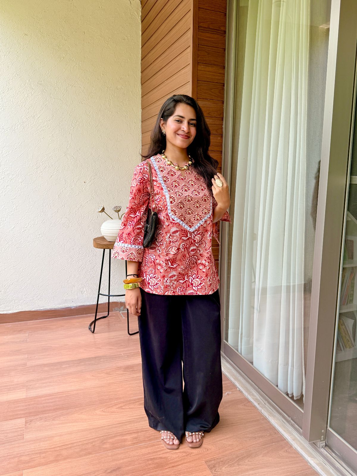Surkh Yoke Lace Short Kurti