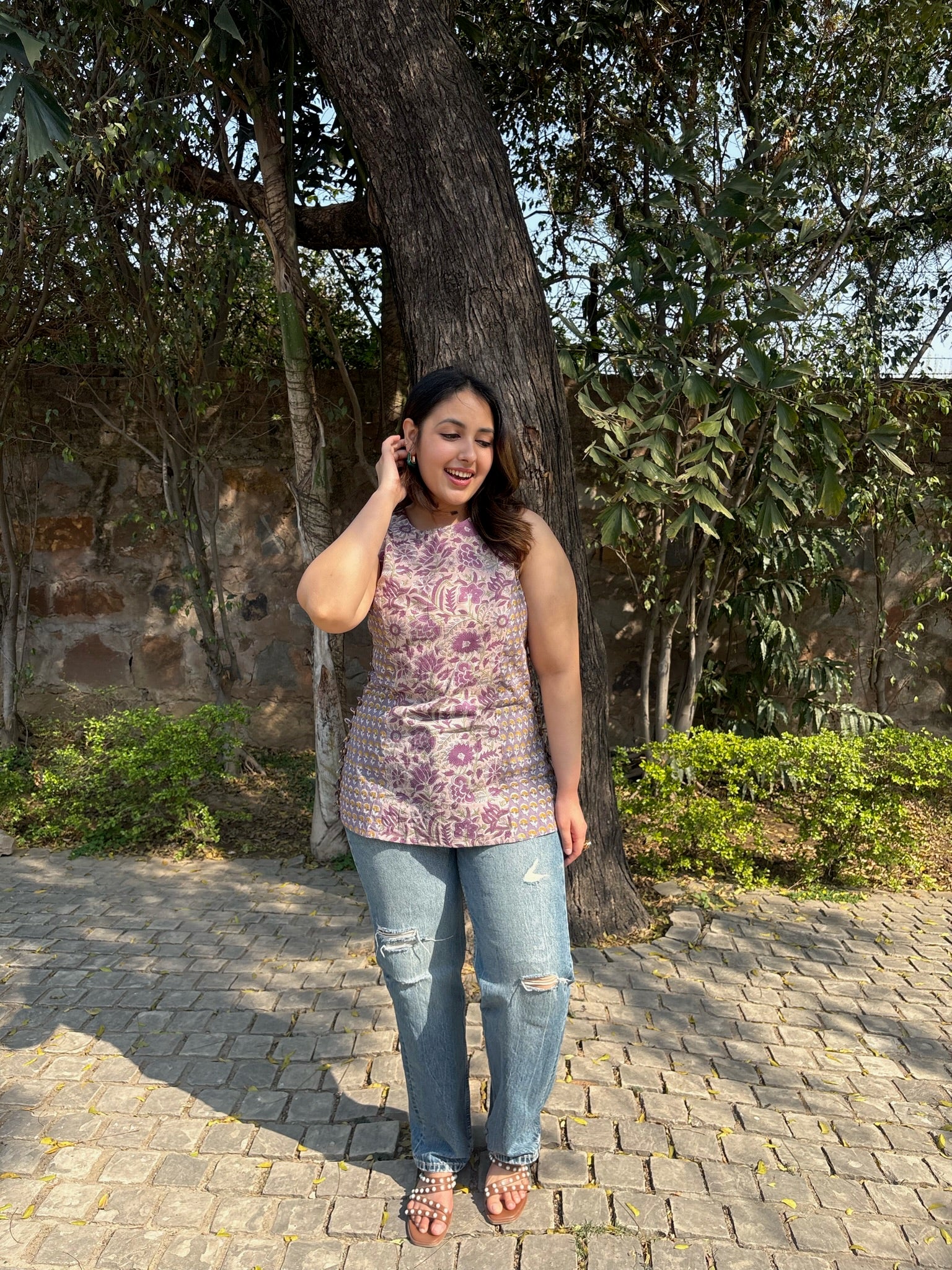 Stone Flower Halter Short Kurti